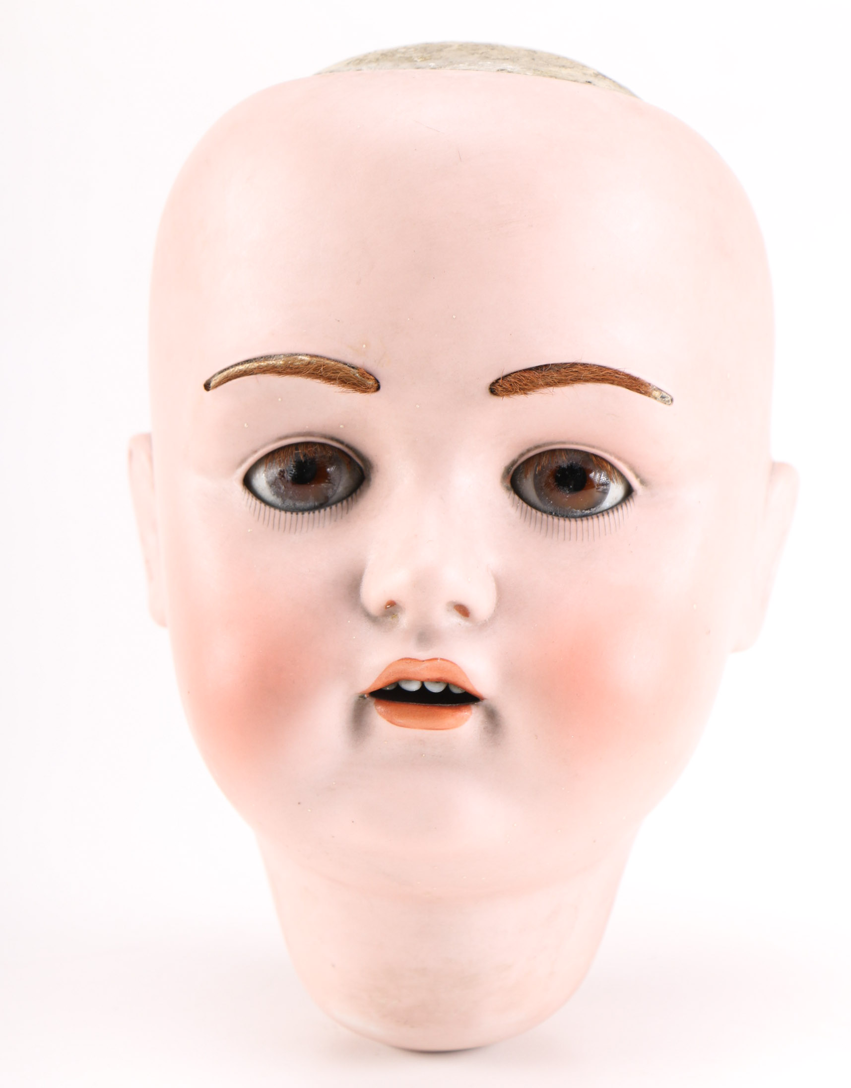 1930s J.D. Kestner Porcelain Doll Head with Brunette Wig