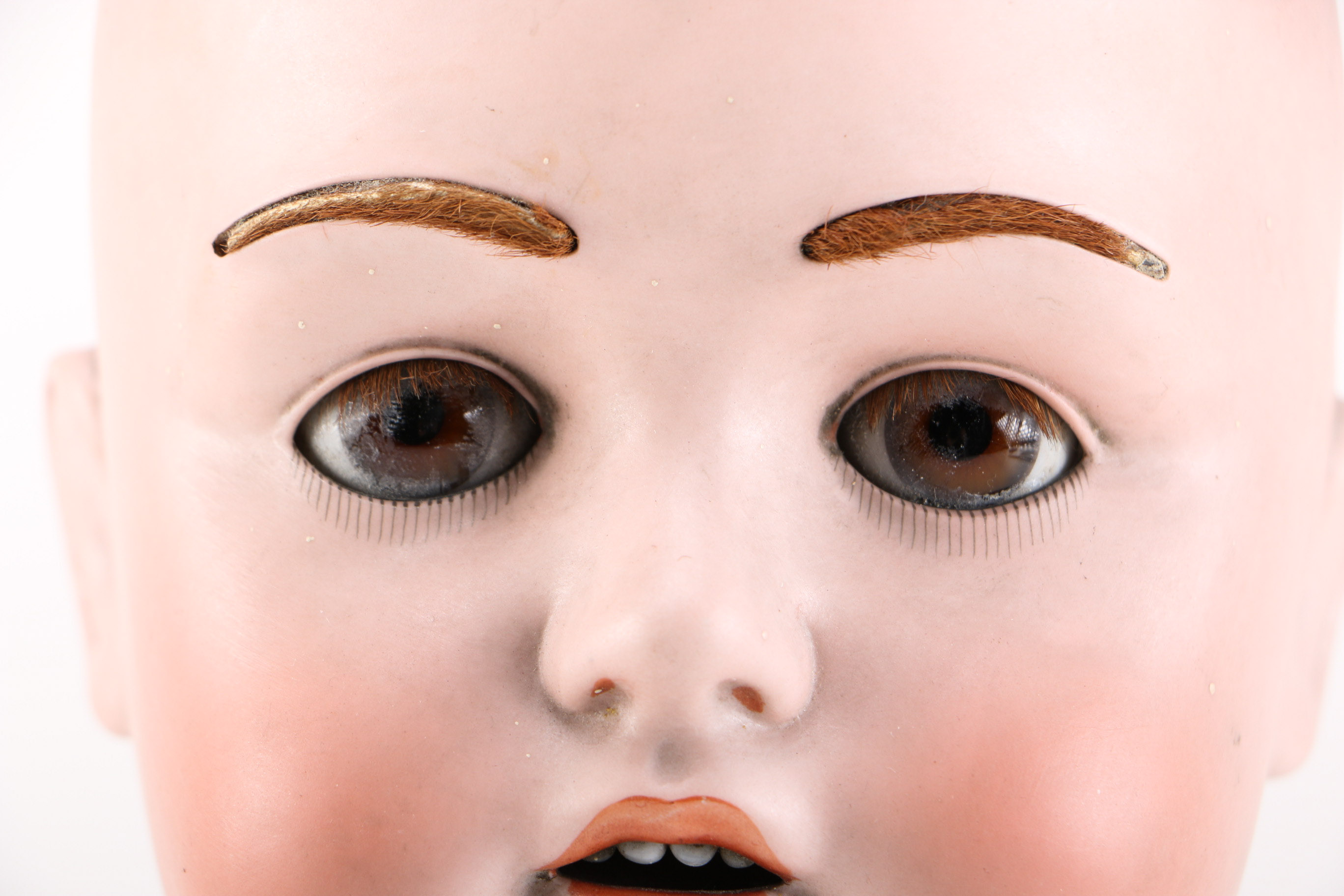 1930s J.D. Kestner Porcelain Doll Head with Brunette Wig