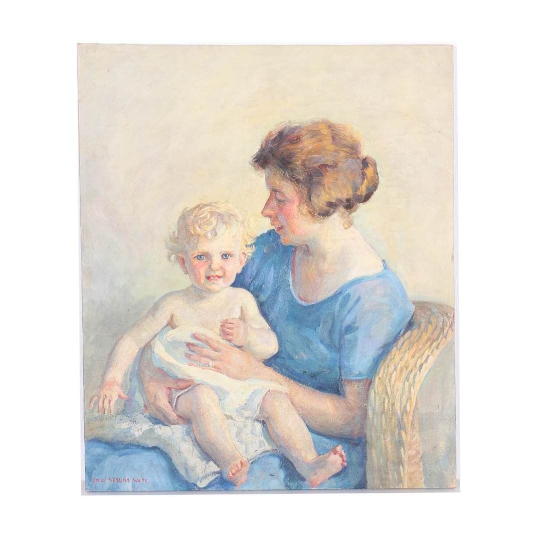 Emily B. Waite Oil Painting on Canvas Portrait of Mother and Child