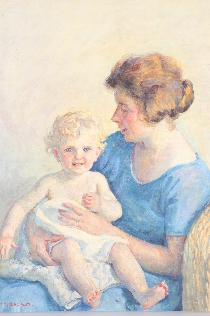 Emily B. Waite Oil Painting on Canvas Portrait of Mother and Child