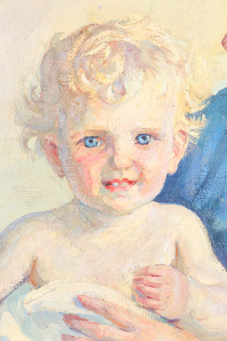 Emily B. Waite Oil Painting on Canvas Portrait of Mother and Child