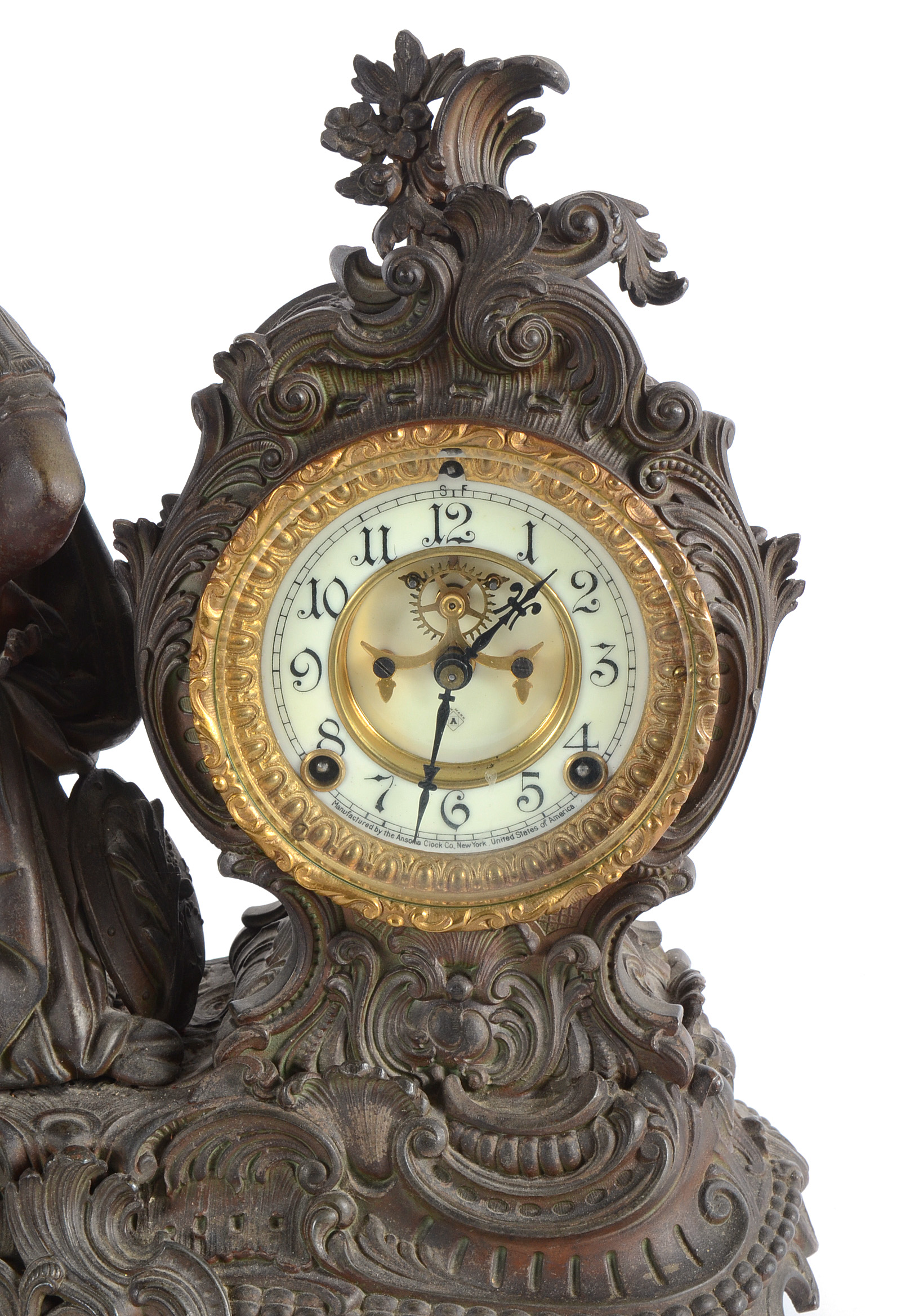 Ansonia Cast Spelter Figural Mantel Clock