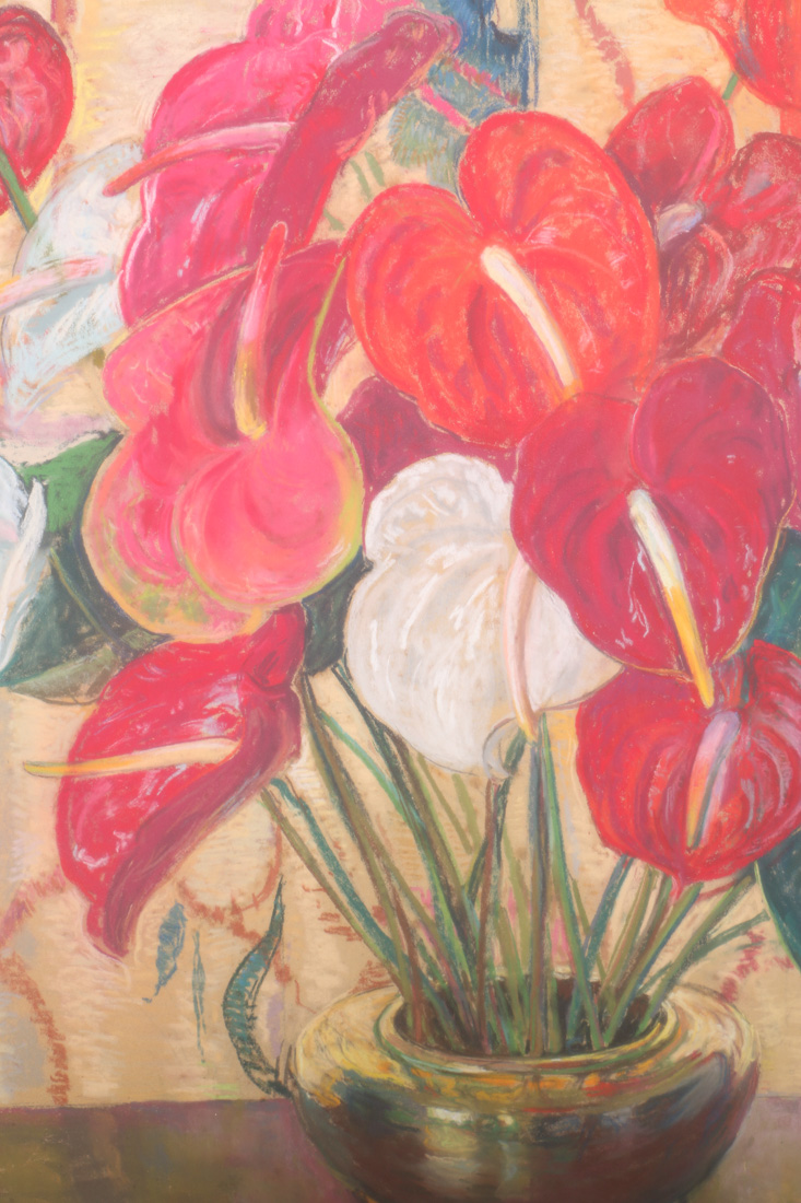 Emily B. Waite Chalk Pastel Drawing of Floral Still LIfe