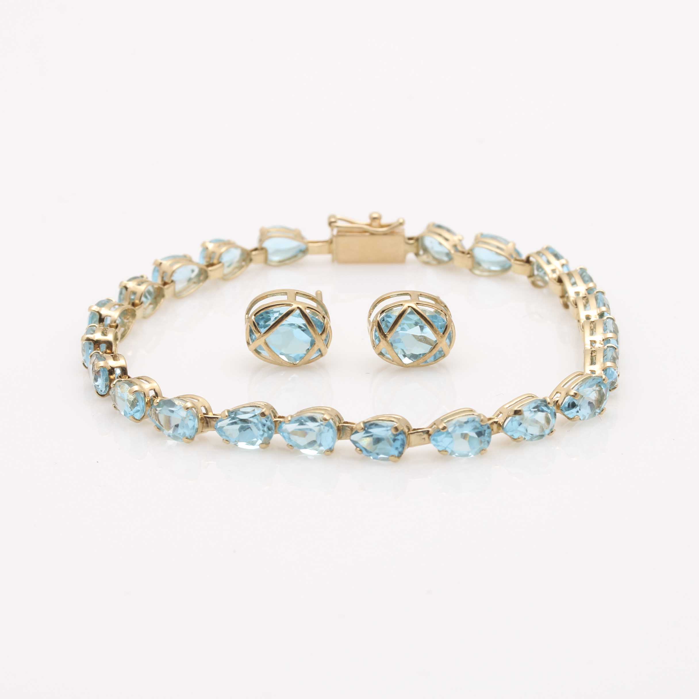 14K Yellow Gold Blue Topaz Demi Parure