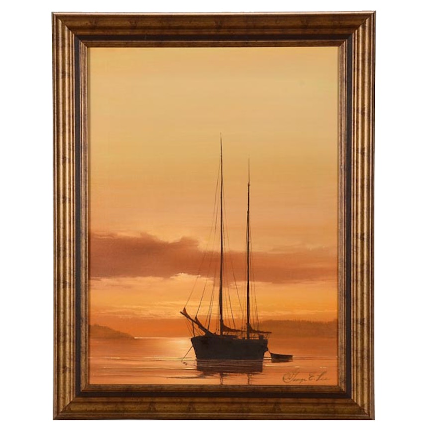 George E. Lee Original Maritime Oil Painting on Canvas