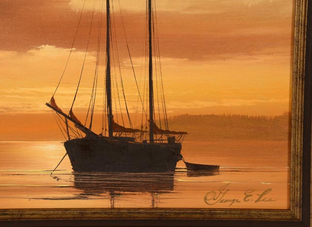 George E. Lee Original Maritime Oil Painting on Canvas