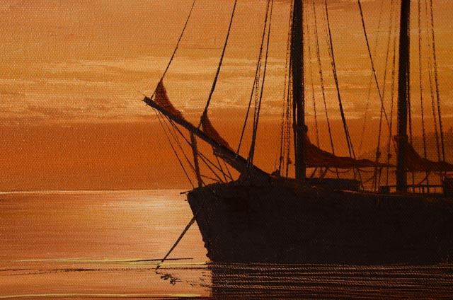 George E. Lee Original Maritime Oil Painting on Canvas