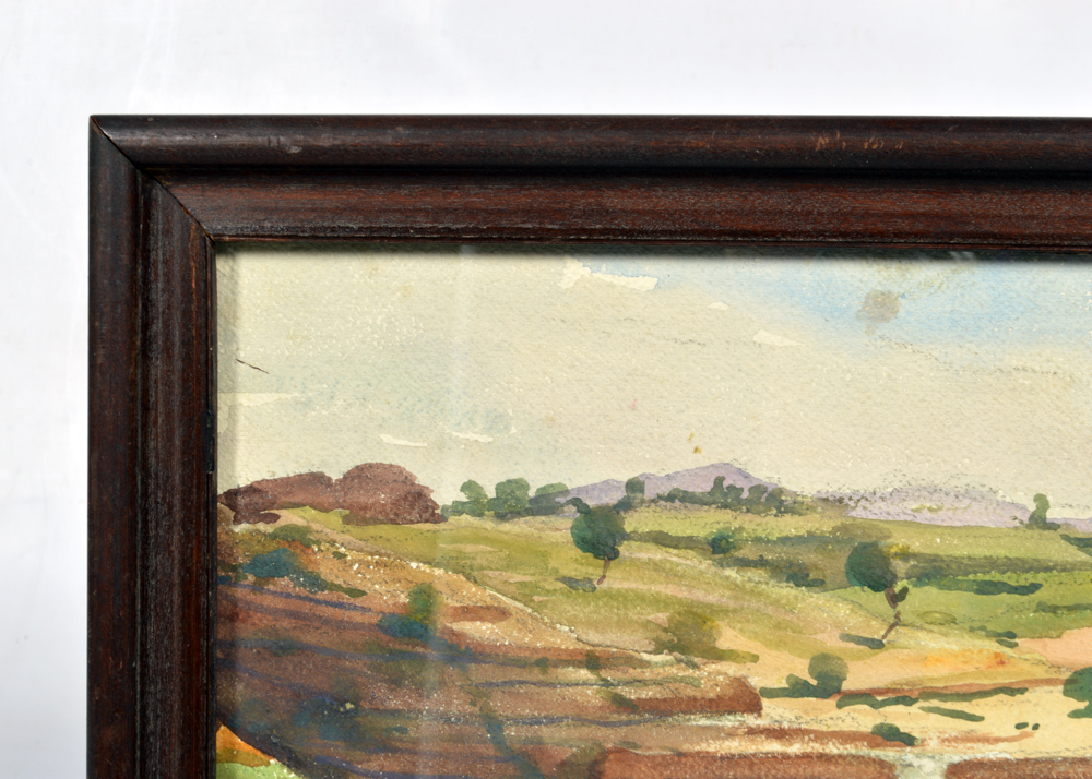 French Watercolor Painting with Waterfall by Raoul Monory