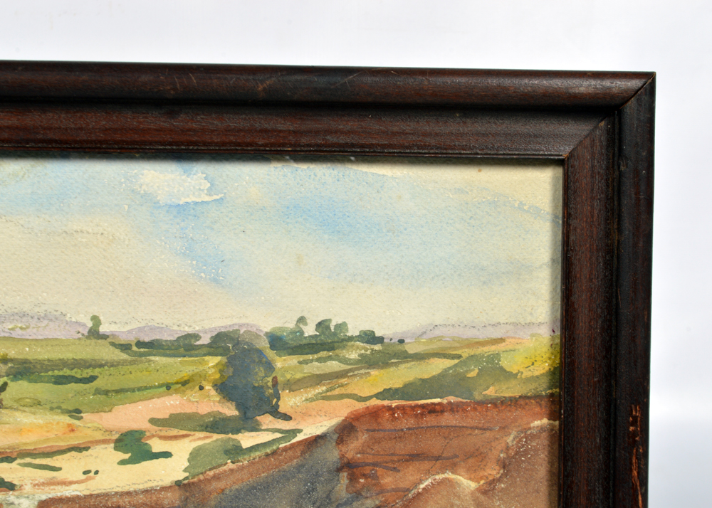 French Watercolor Painting with Waterfall by Raoul Monory