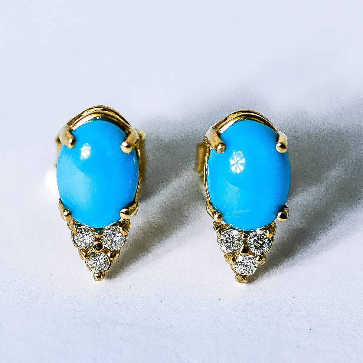 14K Yellow Gold, Turquoise, and Diamond Stud Earrings
