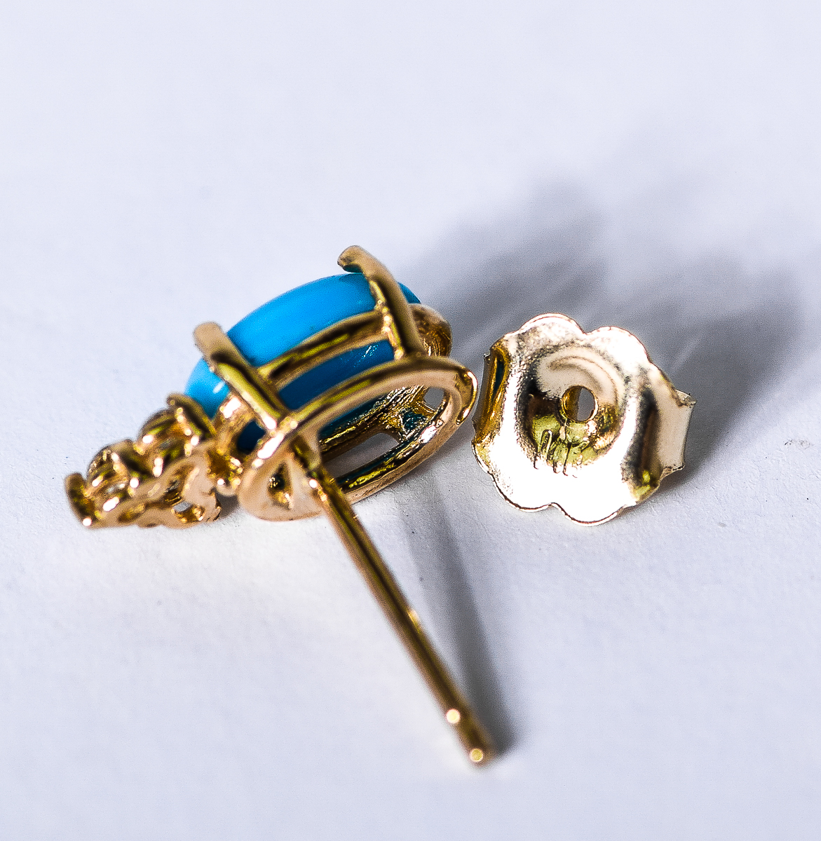 14K Yellow Gold, Turquoise, and Diamond Stud Earrings