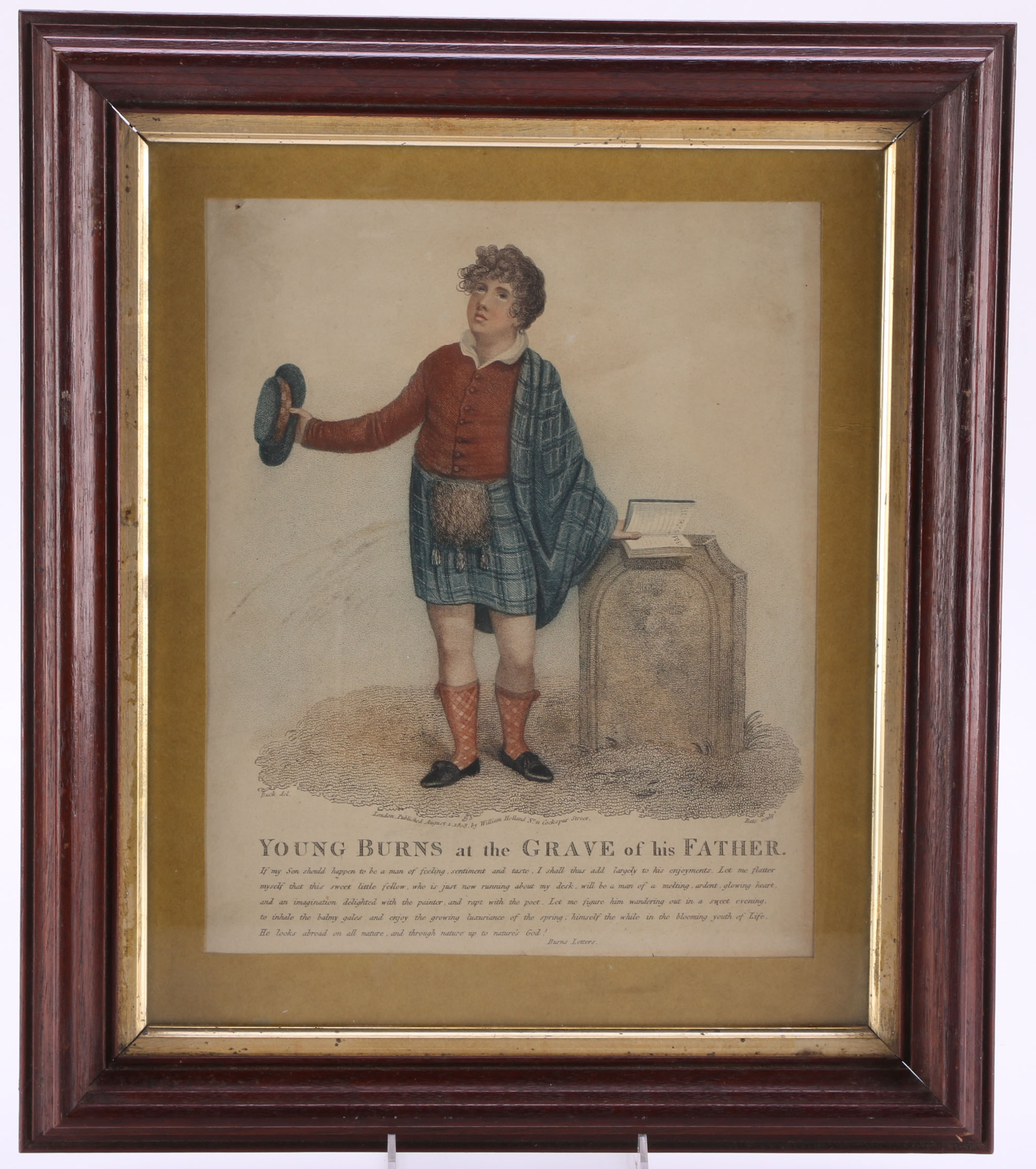 1808 Engraving After Adam Buck "Young Robert Burns at the Grave of his Father"