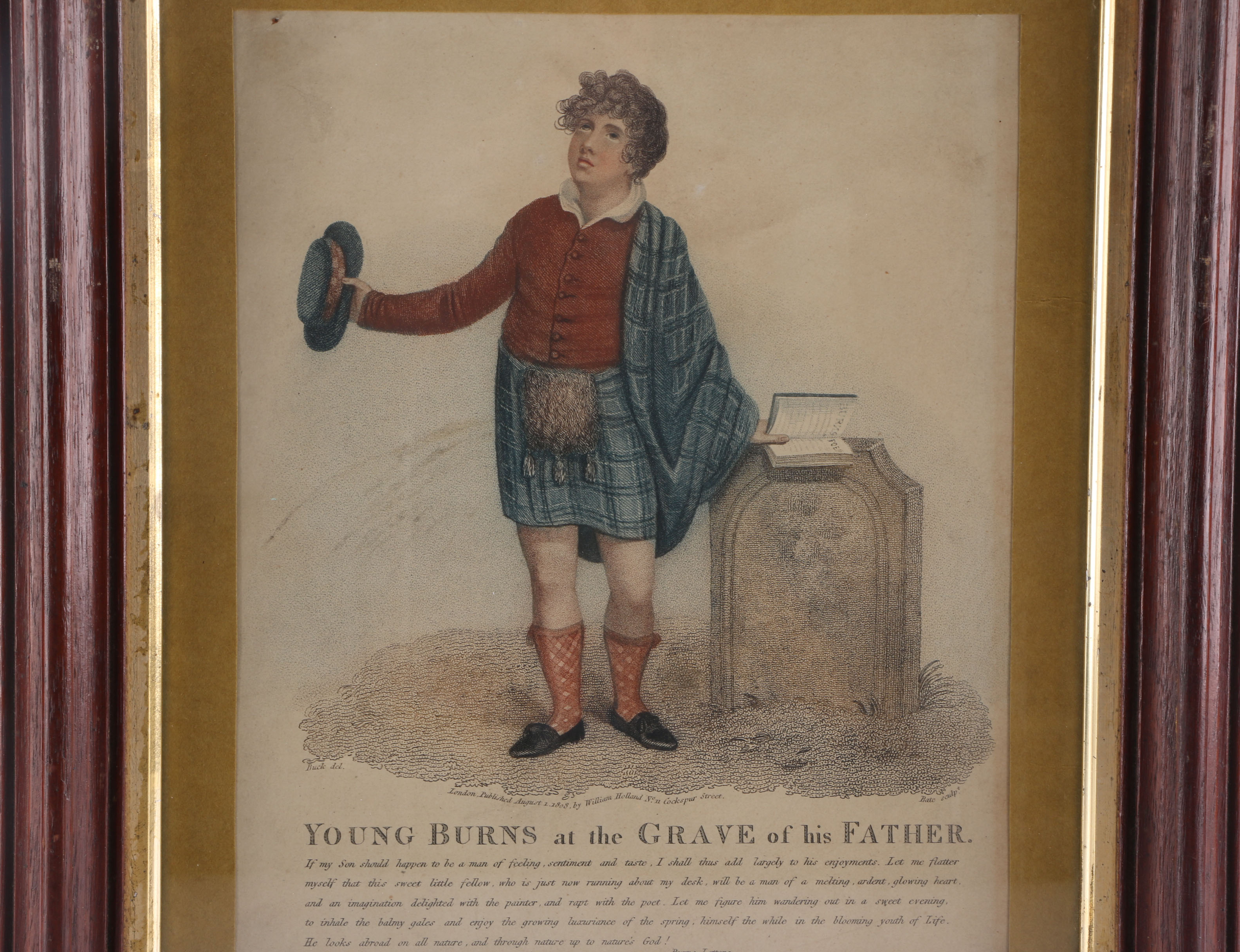 1808 Engraving After Adam Buck "Young Robert Burns at the Grave of his Father"