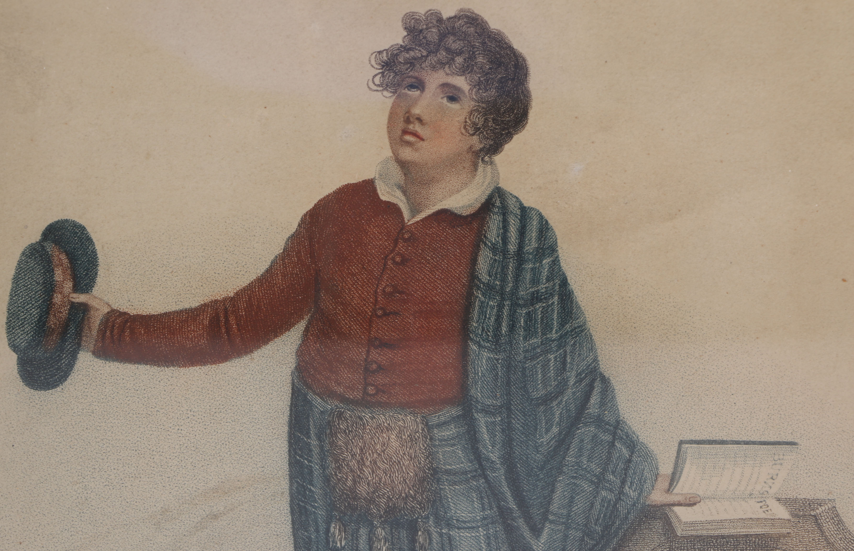 1808 Engraving After Adam Buck "Young Robert Burns at the Grave of his Father"