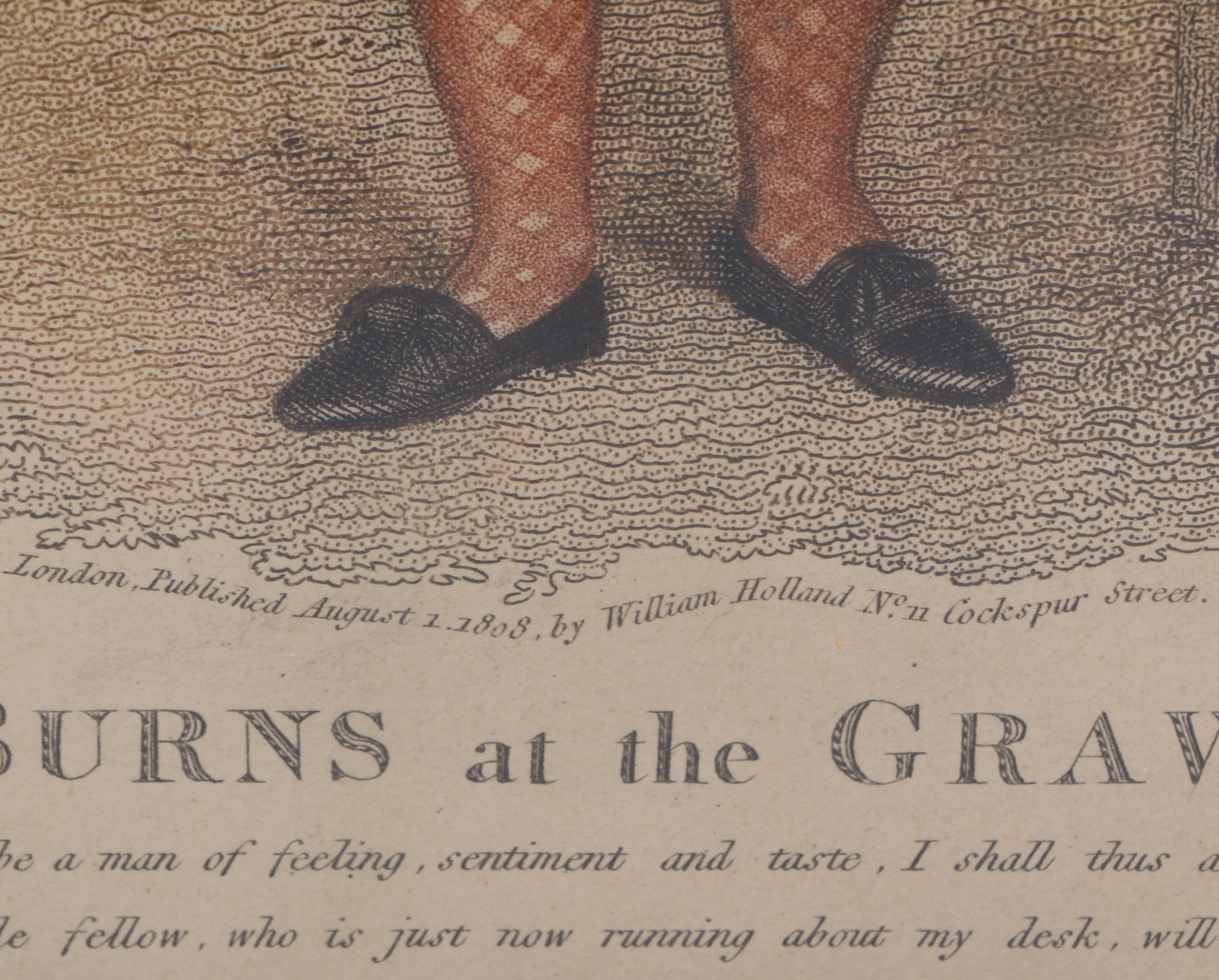 1808 Engraving After Adam Buck "Young Robert Burns at the Grave of his Father"