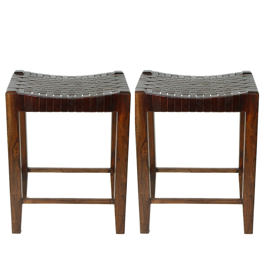 William Sheppee Ltd. Leather and Wood Saddler Bar Stools