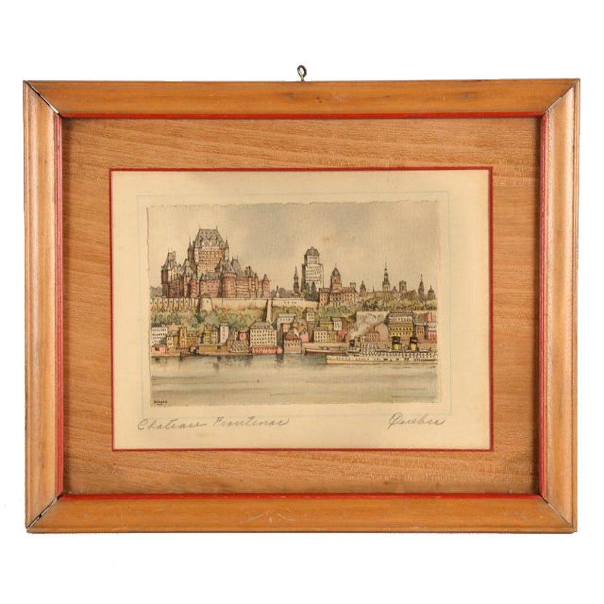 Barday Hand-Pulled Lithograph "Chateau Frontenac, Quebec"