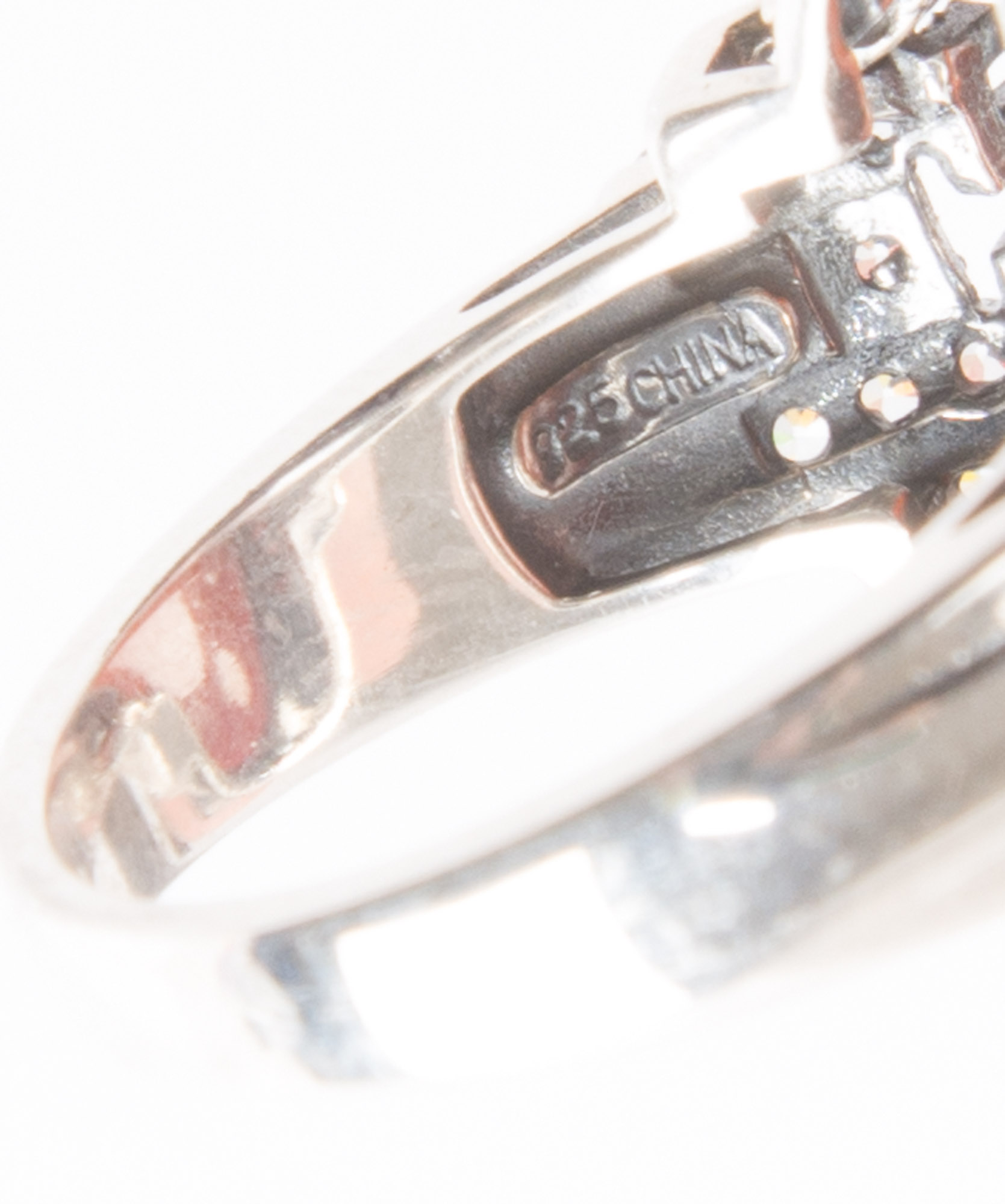 Sterling Silver Carved Stone Ring with Cubic Zirconias