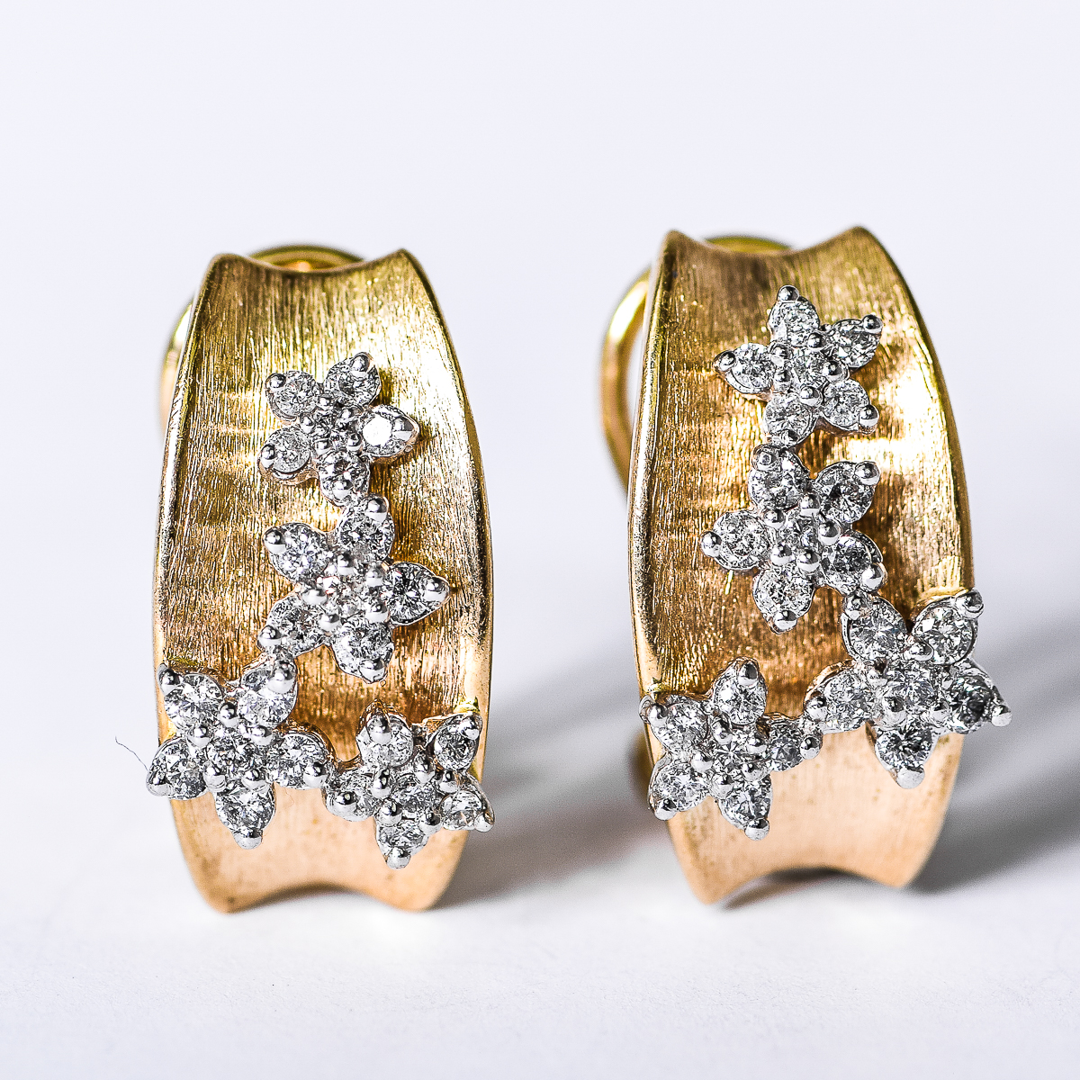 Vintage 14K Gold and Diamond Flower Omega Back Earrings