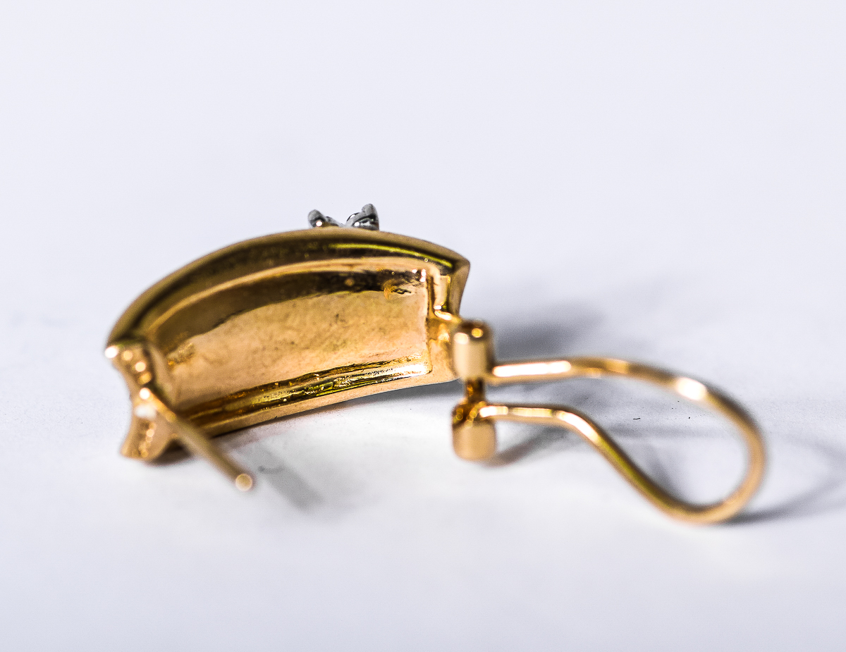 Vintage 14K Gold and Diamond Flower Omega Back Earrings