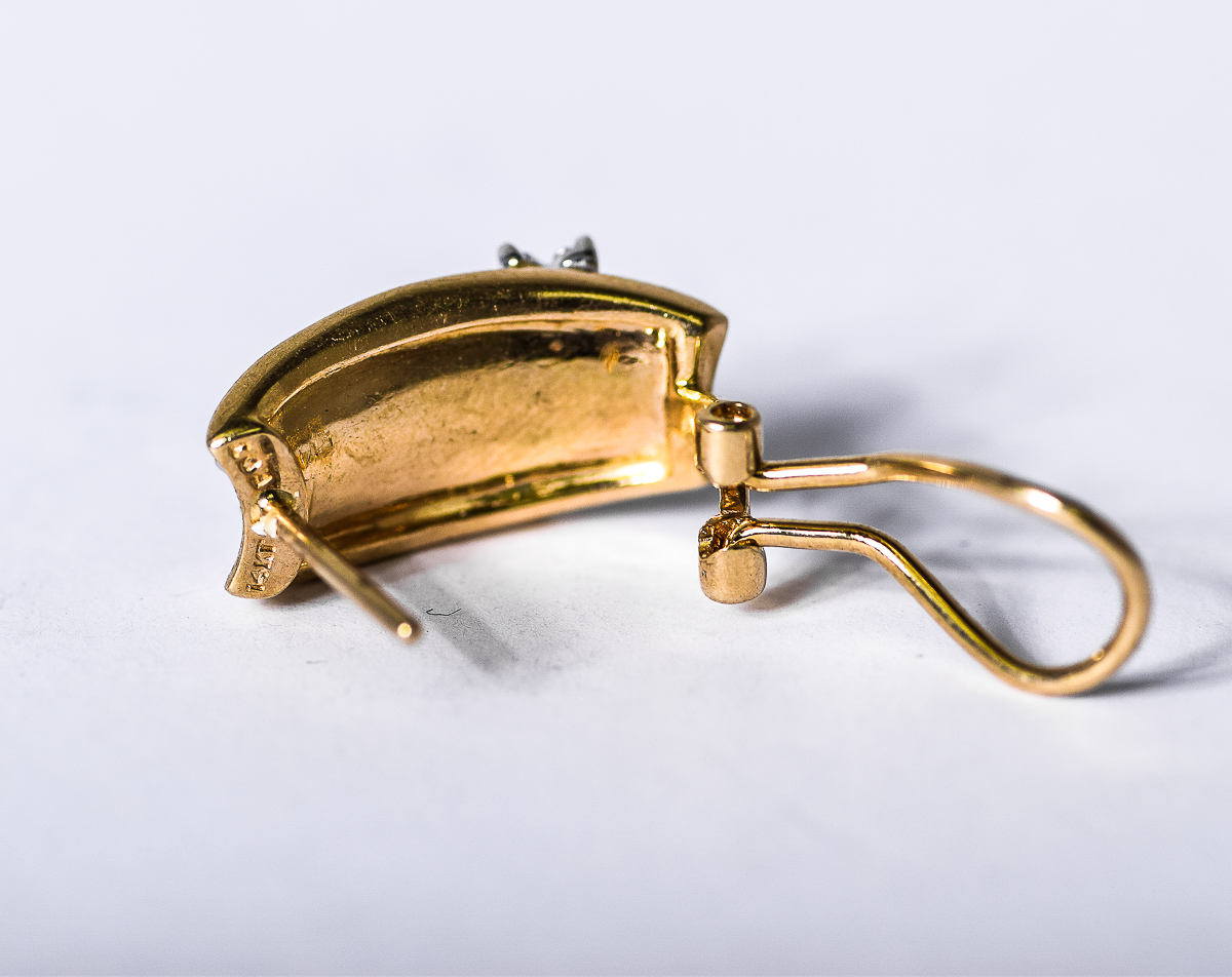 Vintage 14K Gold and Diamond Flower Omega Back Earrings