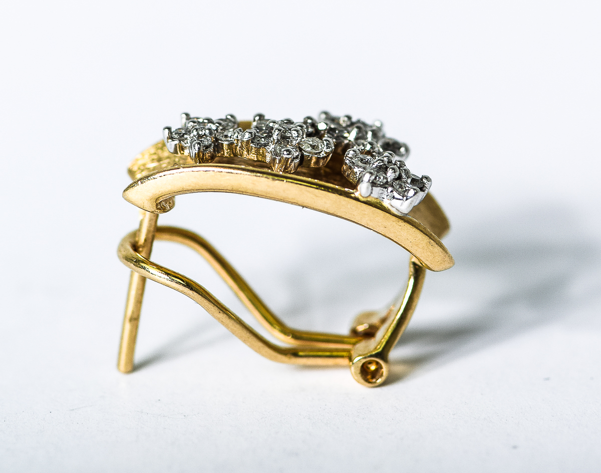 Vintage 14K Gold and Diamond Flower Omega Back Earrings