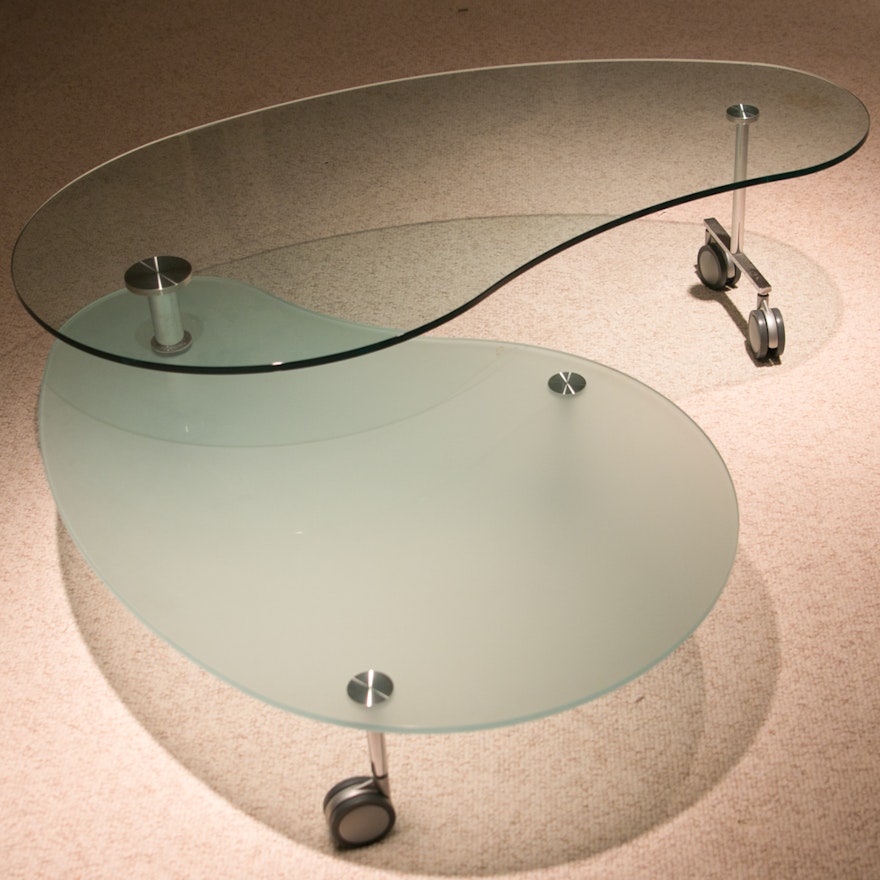 Modern Kidney-shaped Glass Coffee Table