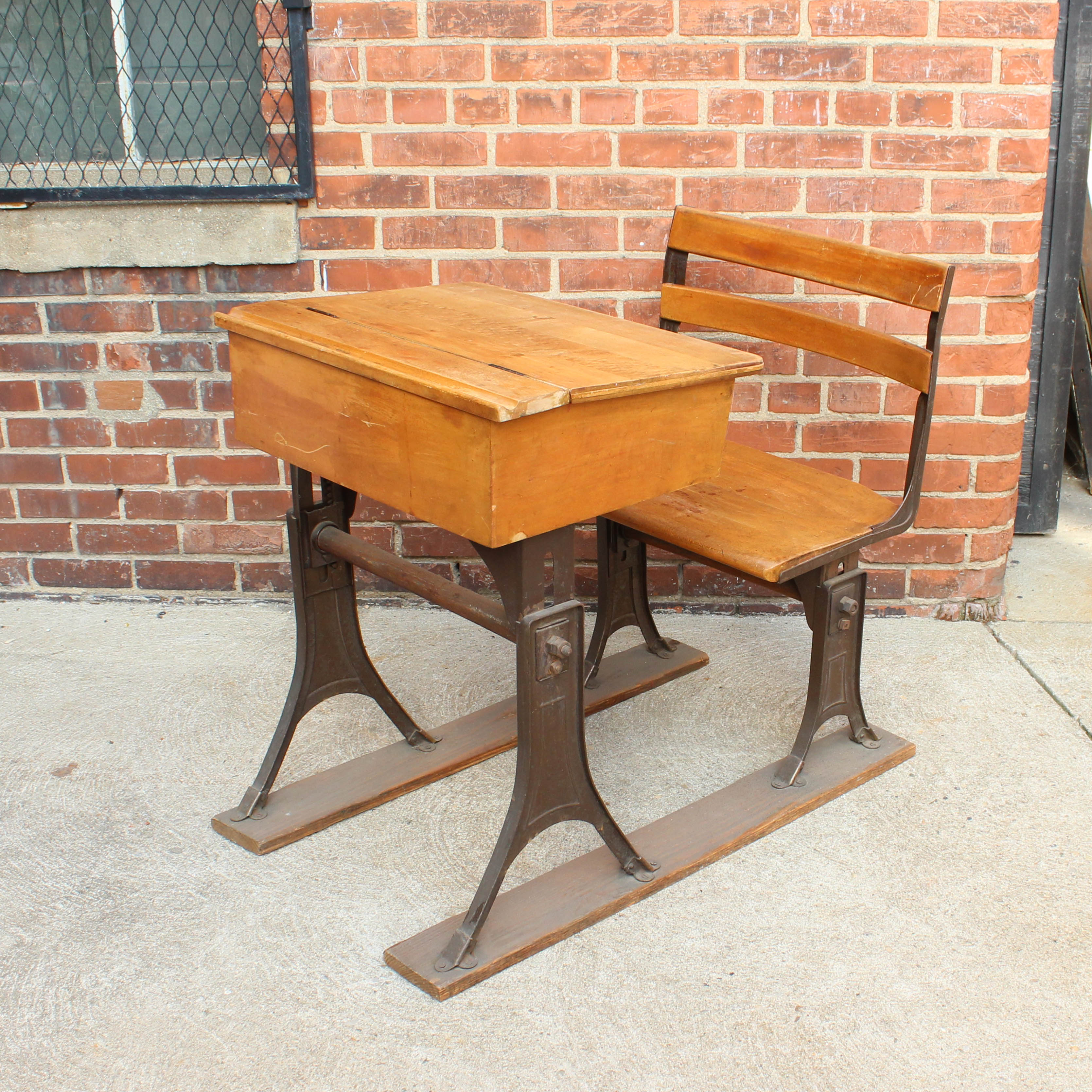 Vintage Oak Flip Top School Desk