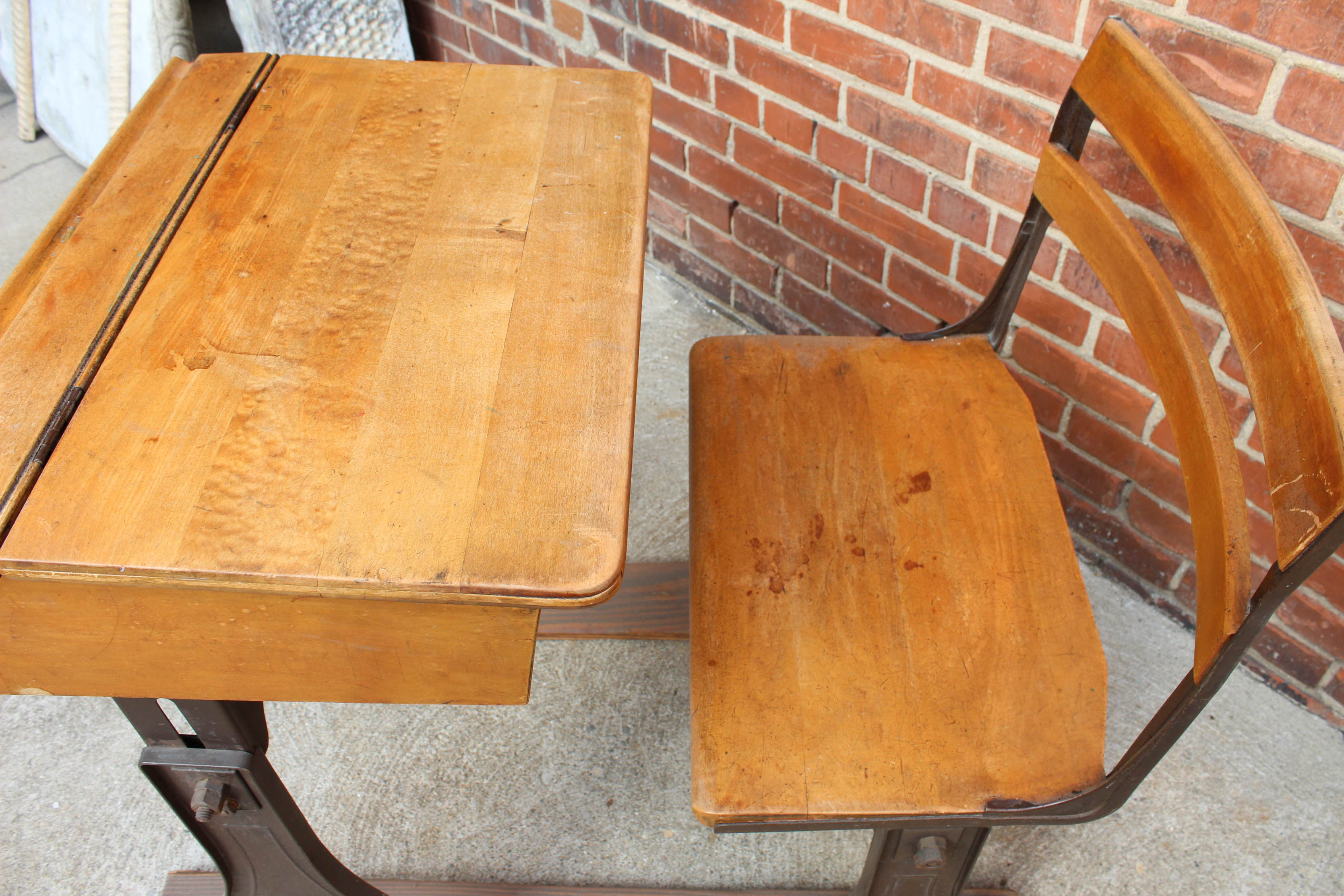 Vintage Oak Flip Top School Desk
