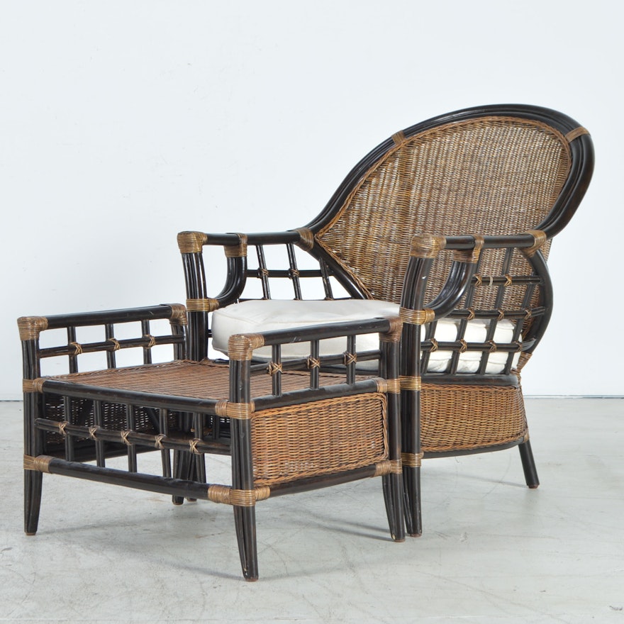 Wicker and Bamboo Chair and Ottoman