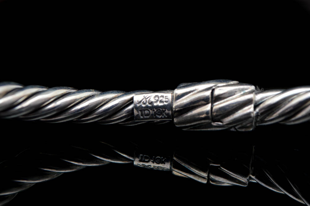 Robert Manse Sterling Silver, 18K Gold and Green Amethyst Bangle Bracelet