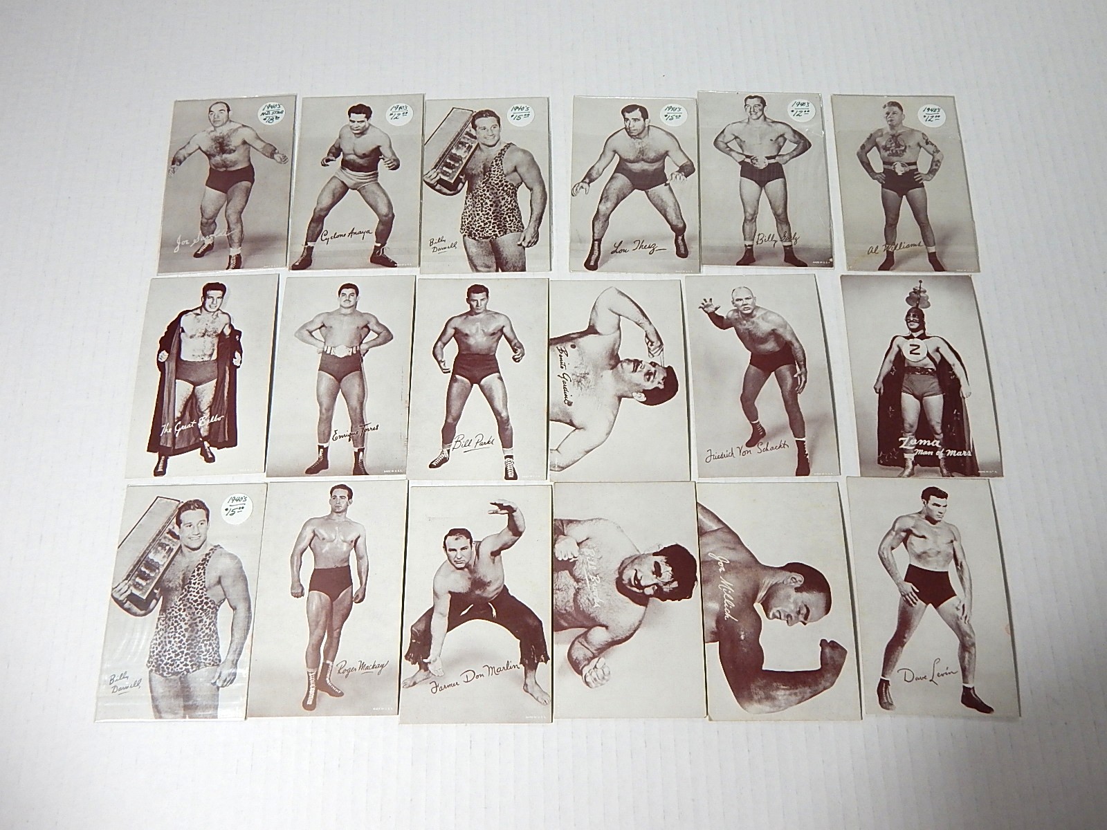 Eighteen 1940s and 1950s Wrestling Exhibit Cards