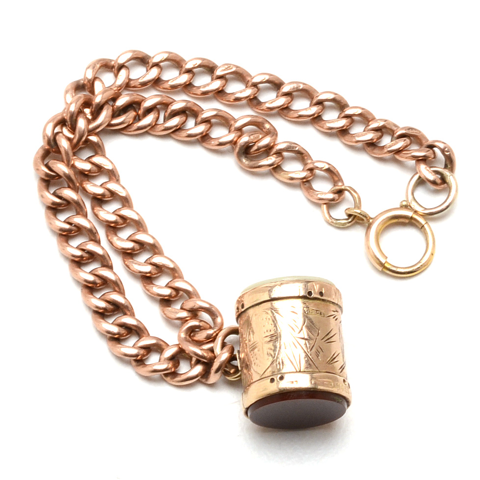 Victorian English 9K Rose Gold Bracelet with Charm