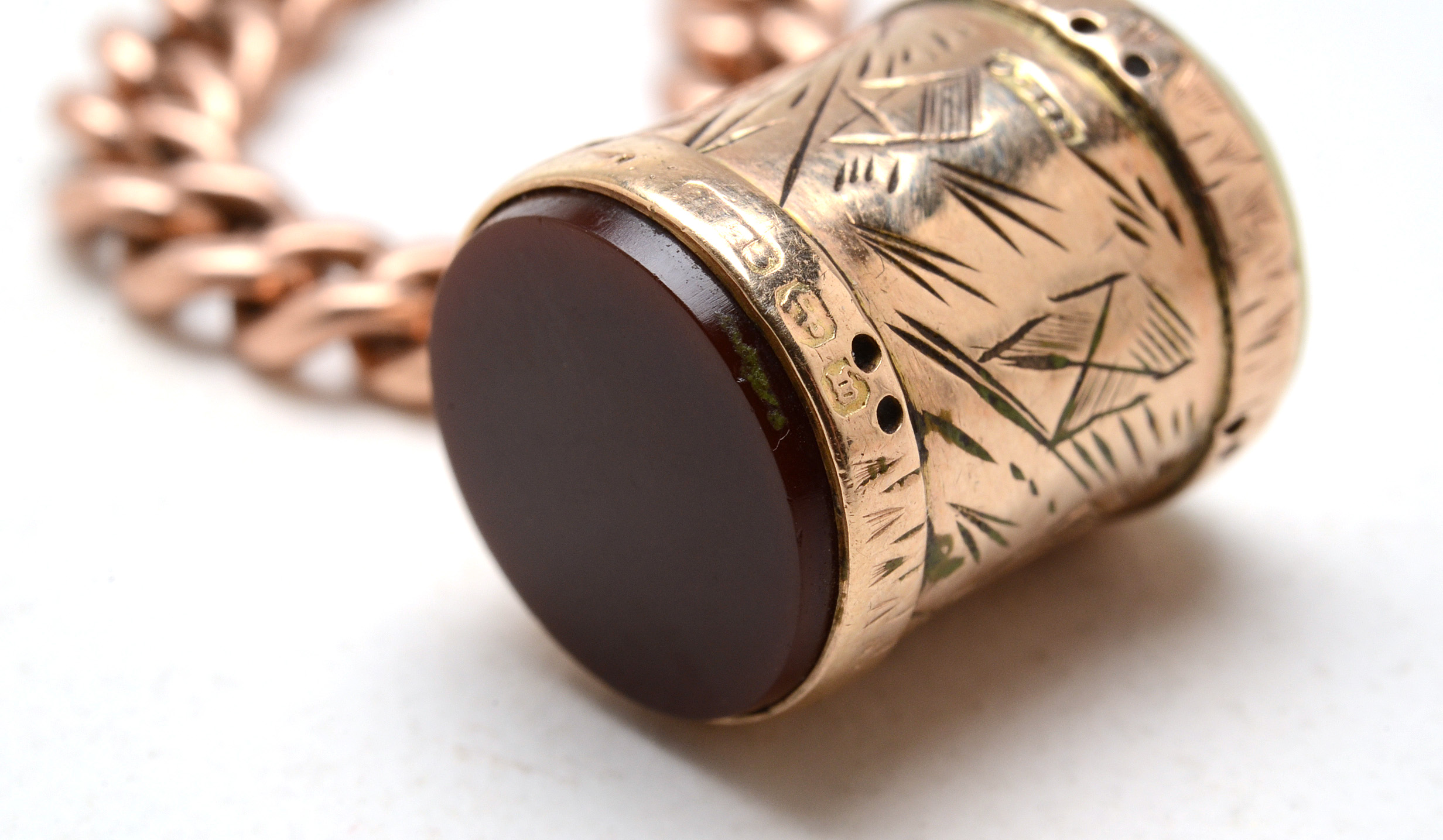 Victorian English 9K Rose Gold Bracelet with Charm