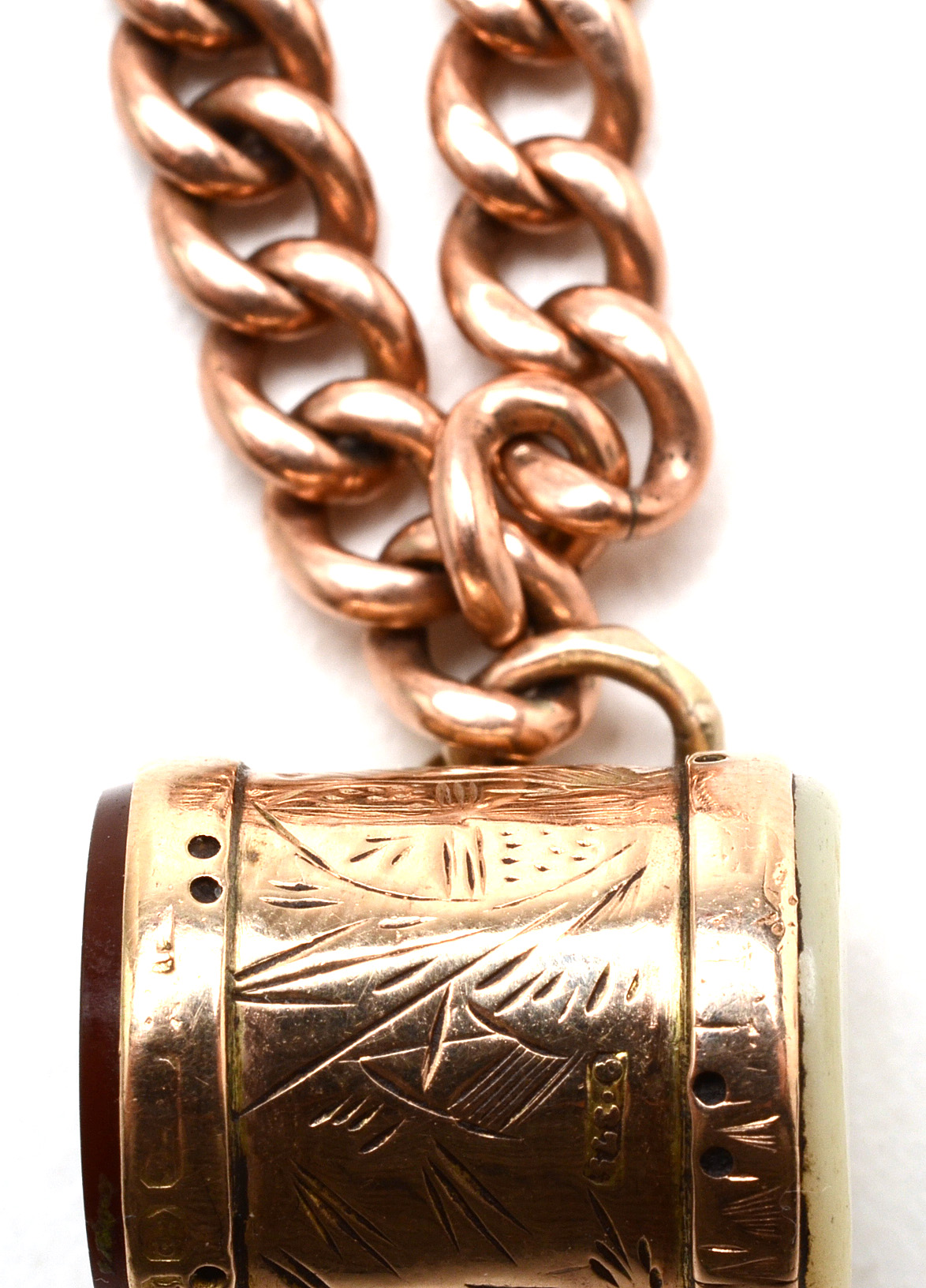 Victorian English 9K Rose Gold Bracelet with Charm