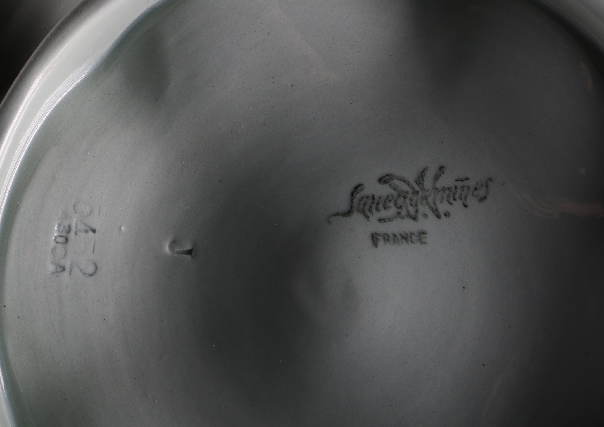 Five Vintage Oyster Plates in Sage Green by Sarreguemines France