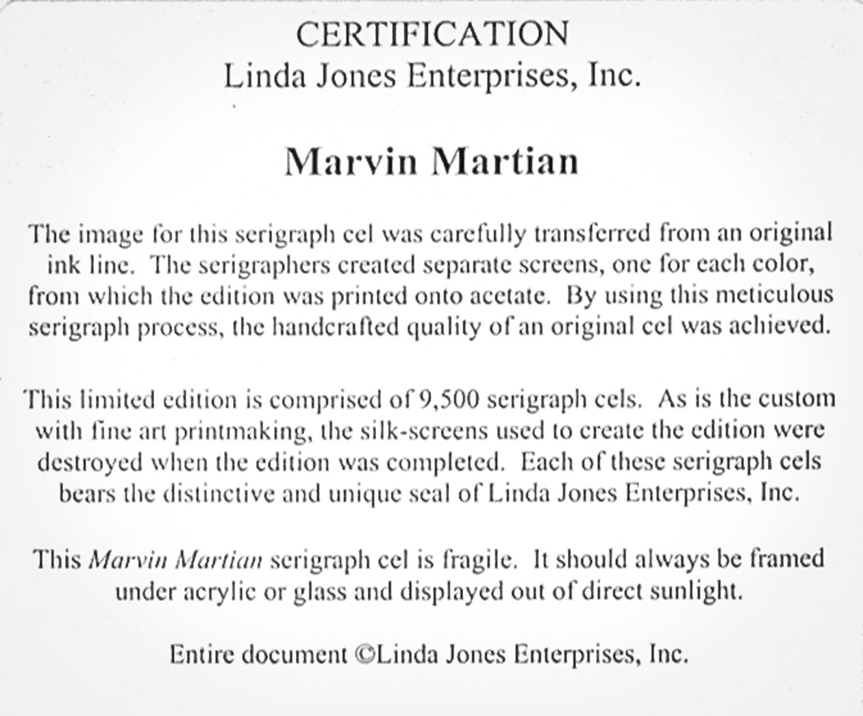 Chuck Jones Limited Edition Sericel "Marvin Martian"