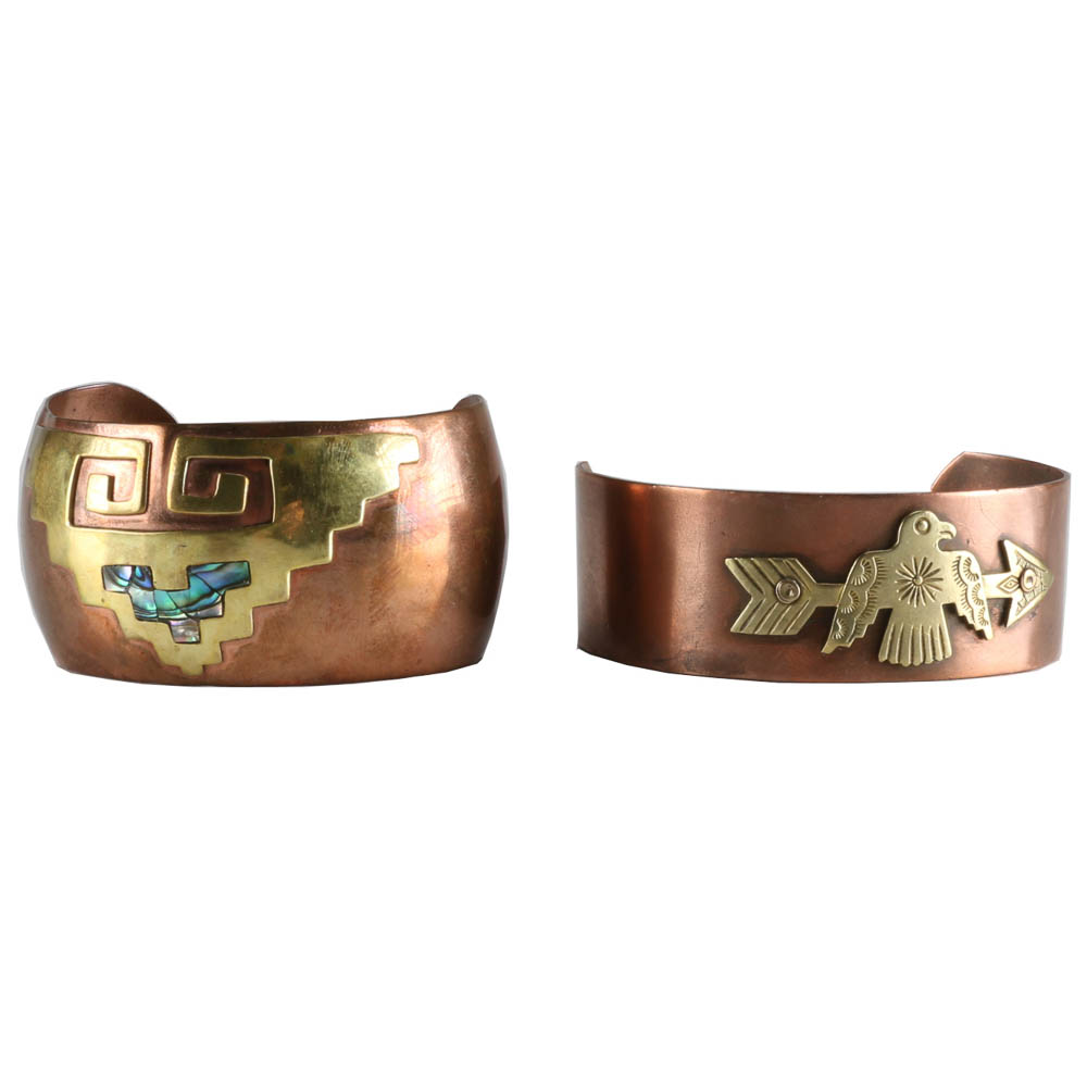 Pair of Copper and Brass Southwestern Style Cuff Bracelets