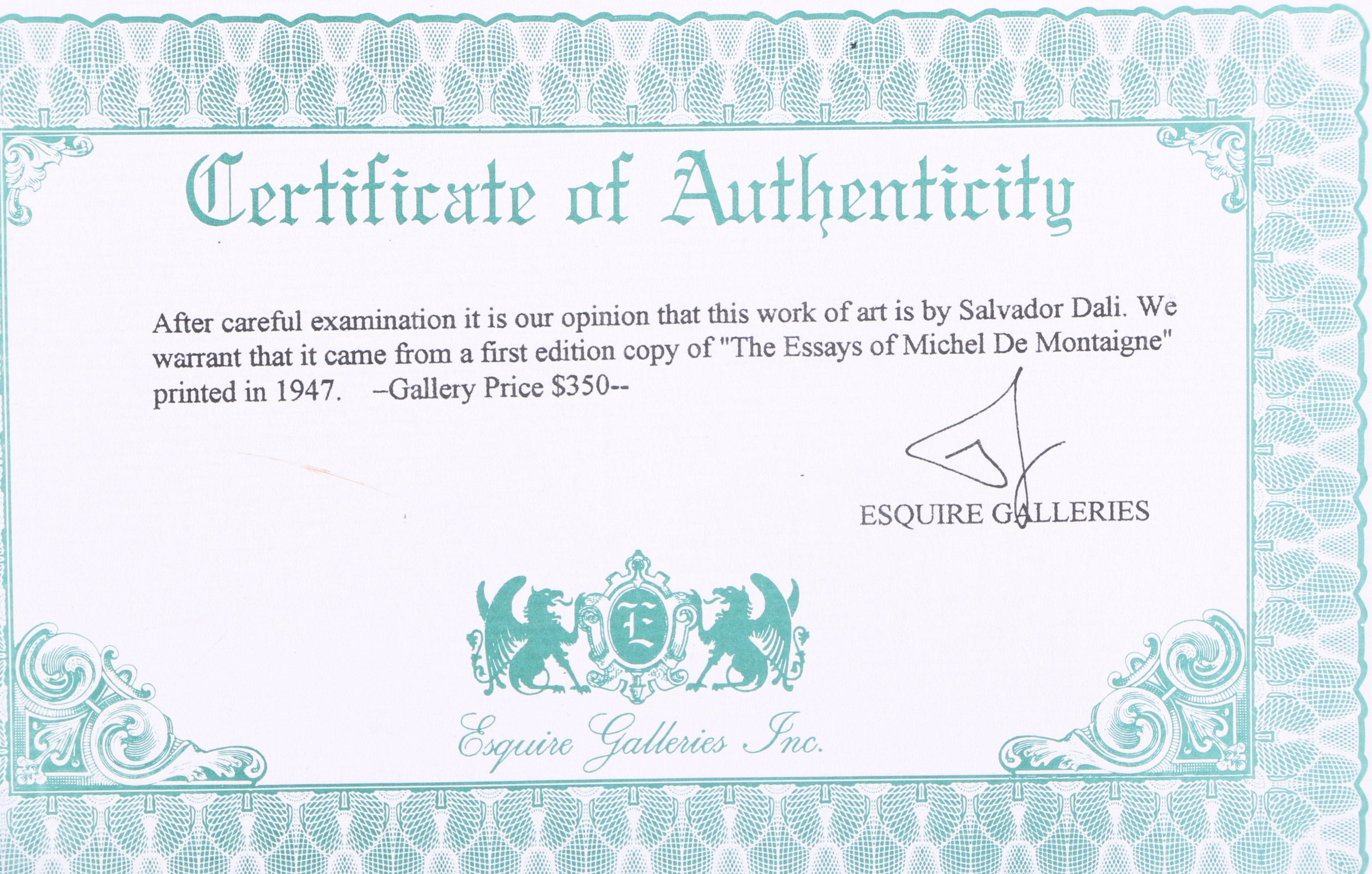 Salvador Dali Offset Lithograph of "Montaigne"