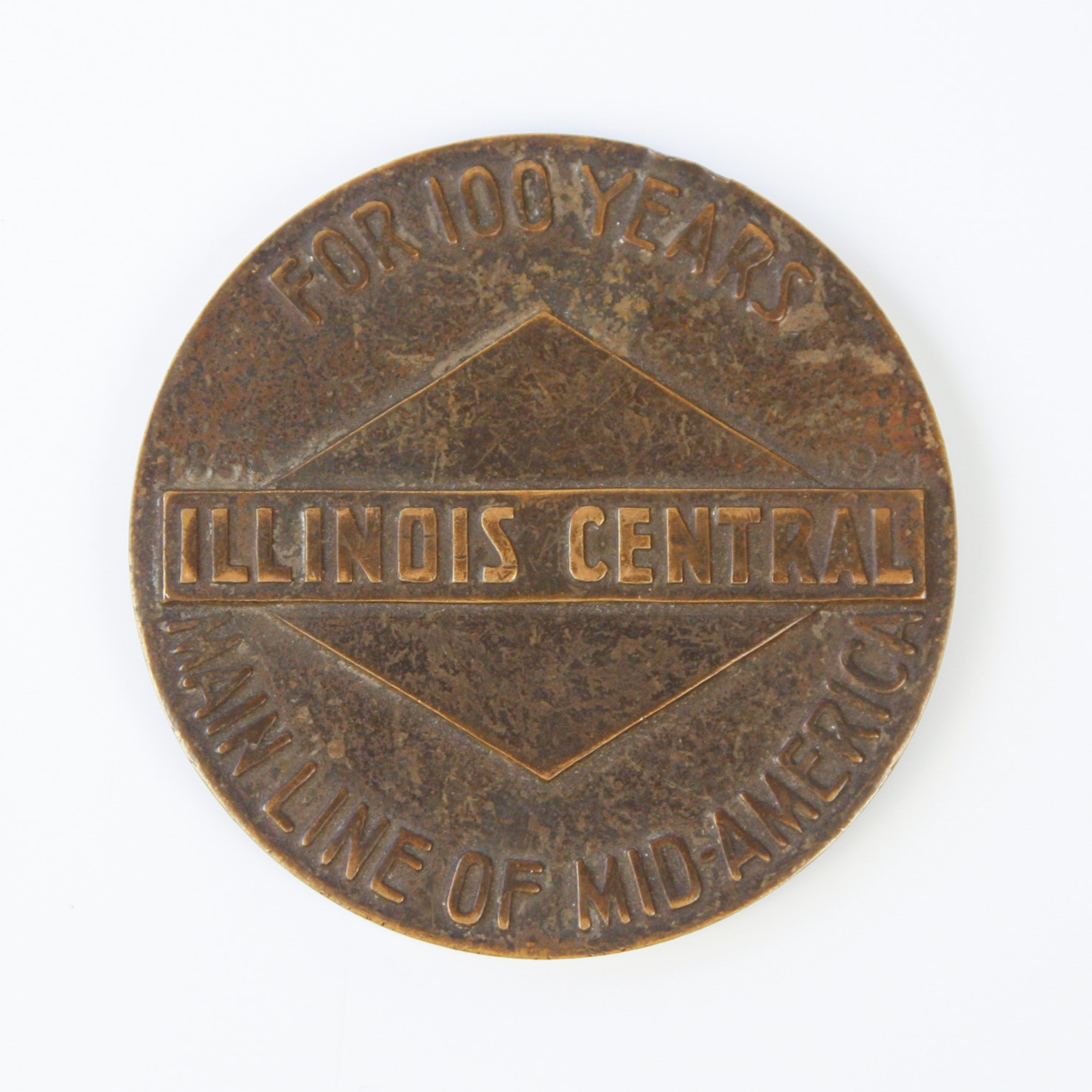1951 Illinois Central Railroad Centennial Bronze Medallion
