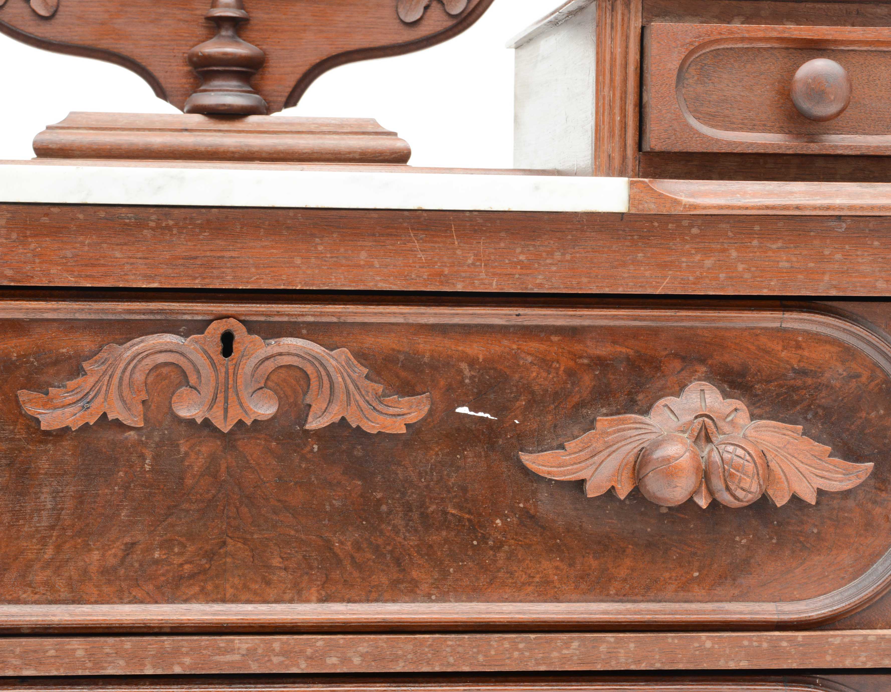 Carved Walnut Victorian Chest with Wishbone Mirror