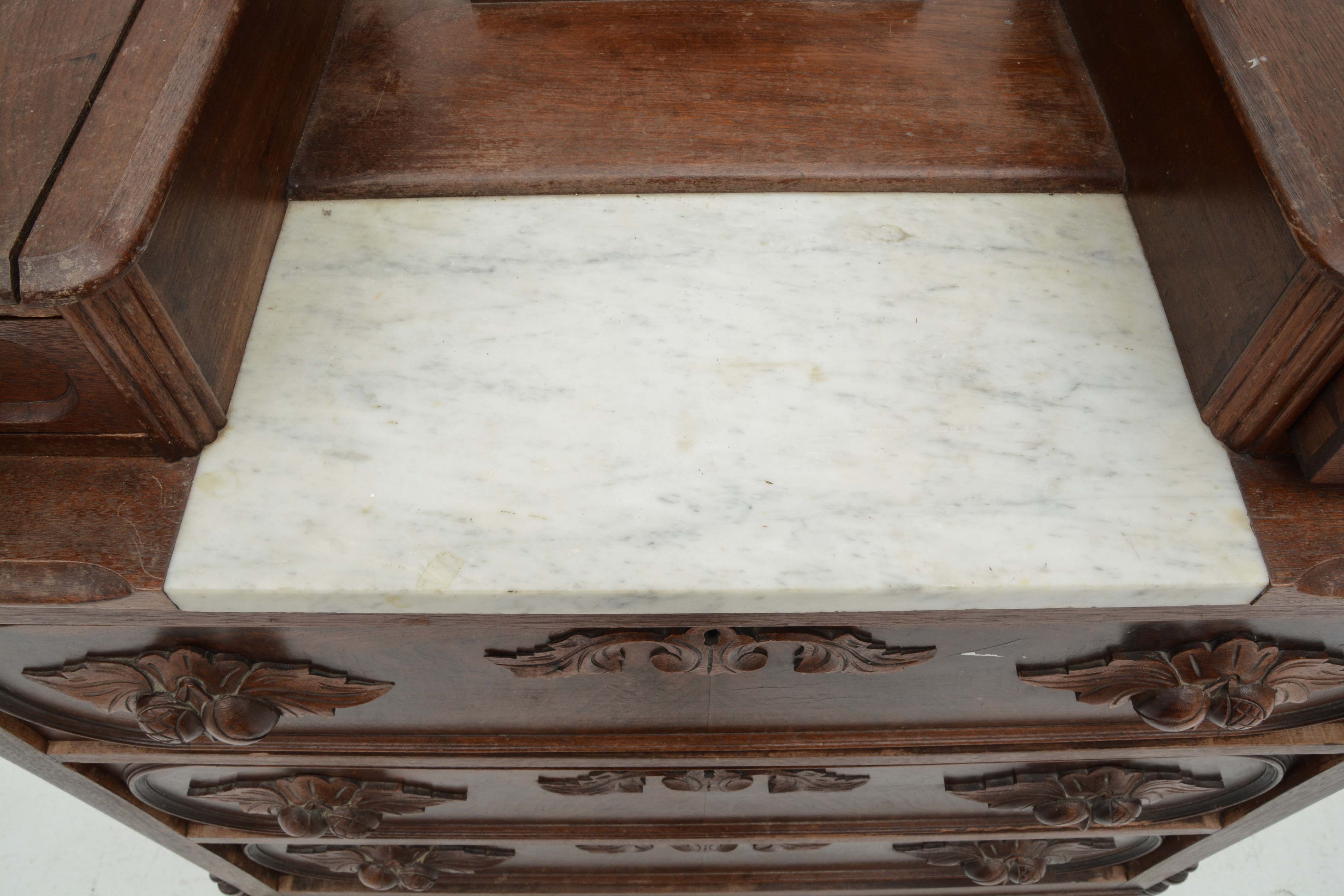 Carved Walnut Victorian Chest with Wishbone Mirror