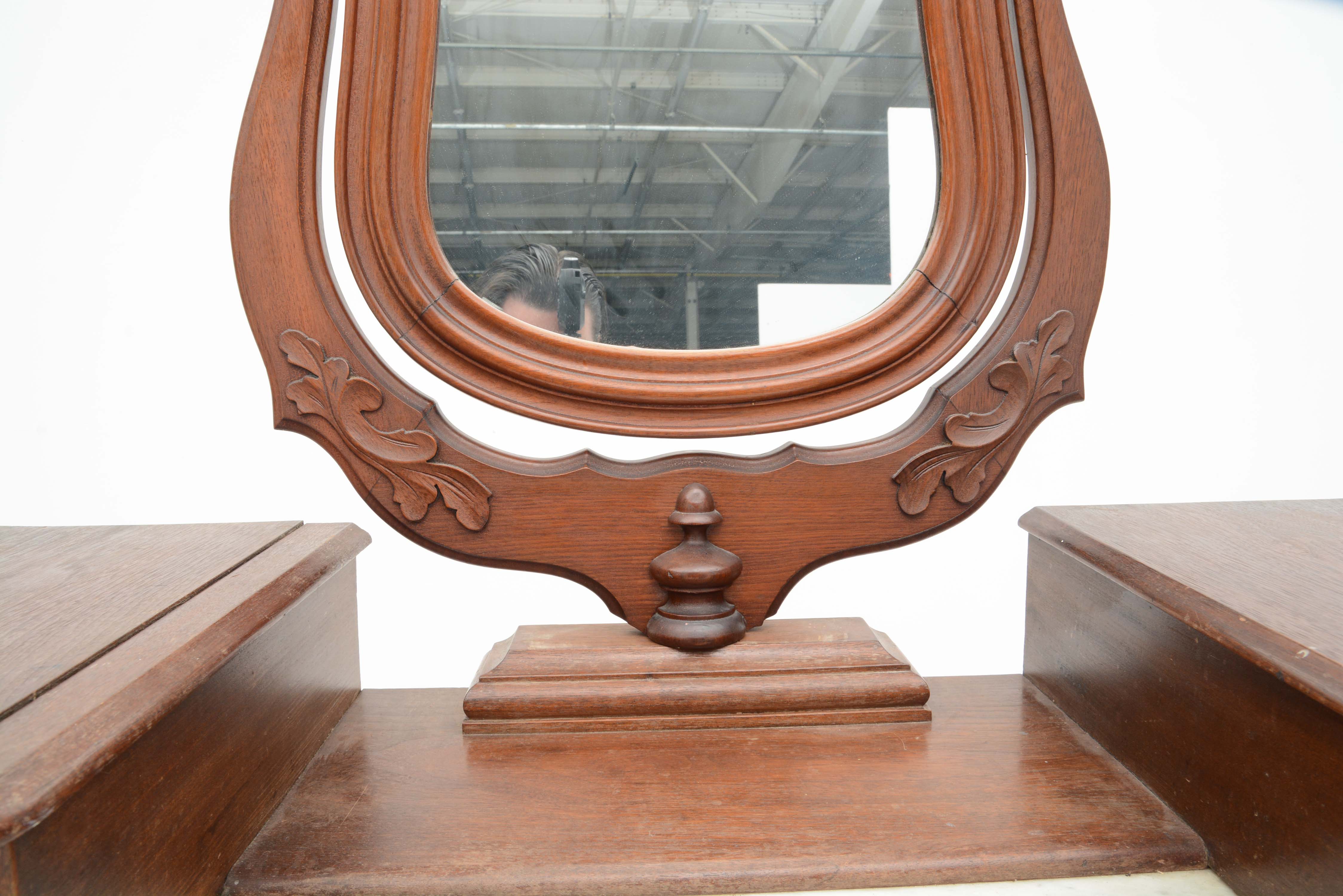 Carved Walnut Victorian Chest with Wishbone Mirror