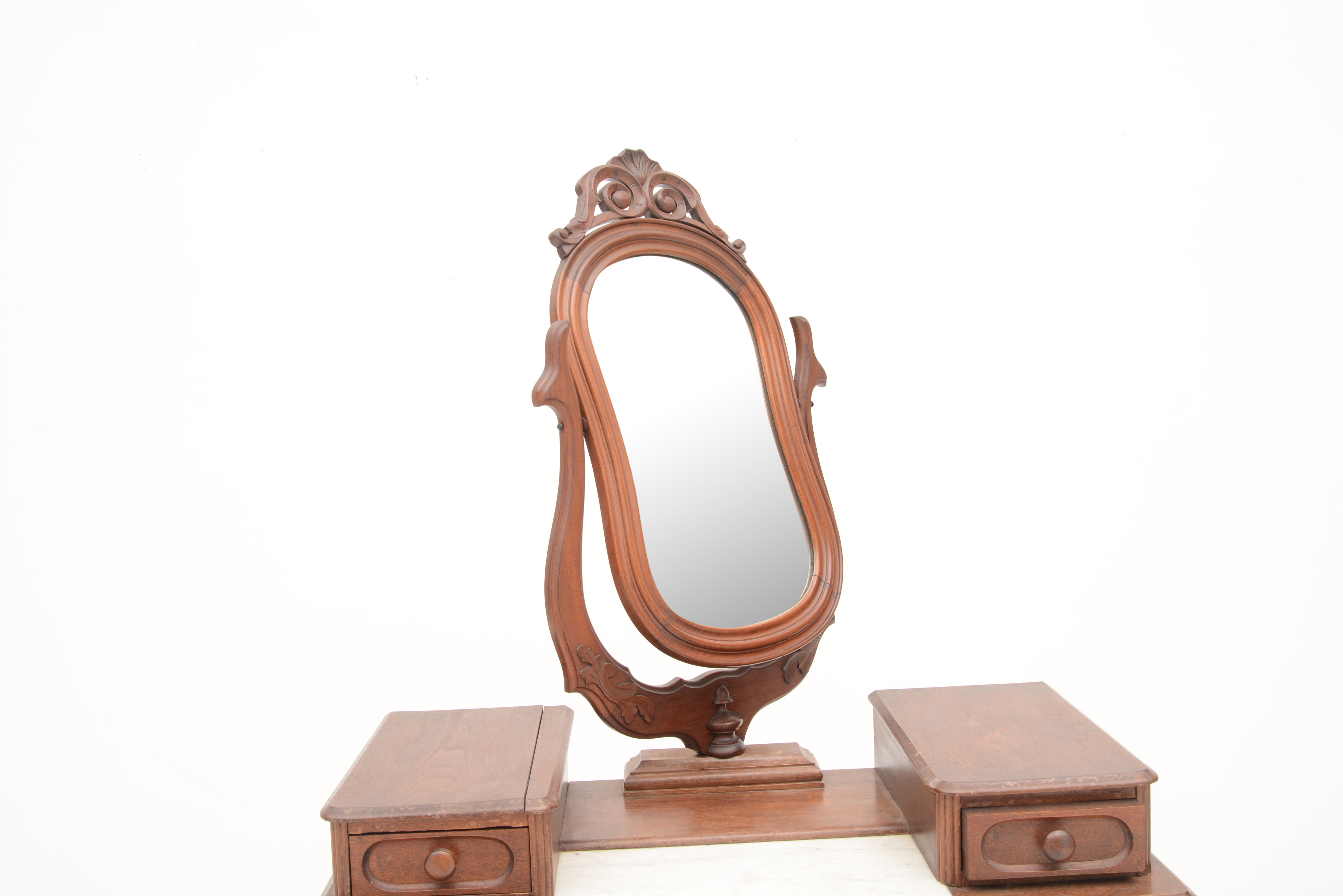 Carved Walnut Victorian Chest with Wishbone Mirror