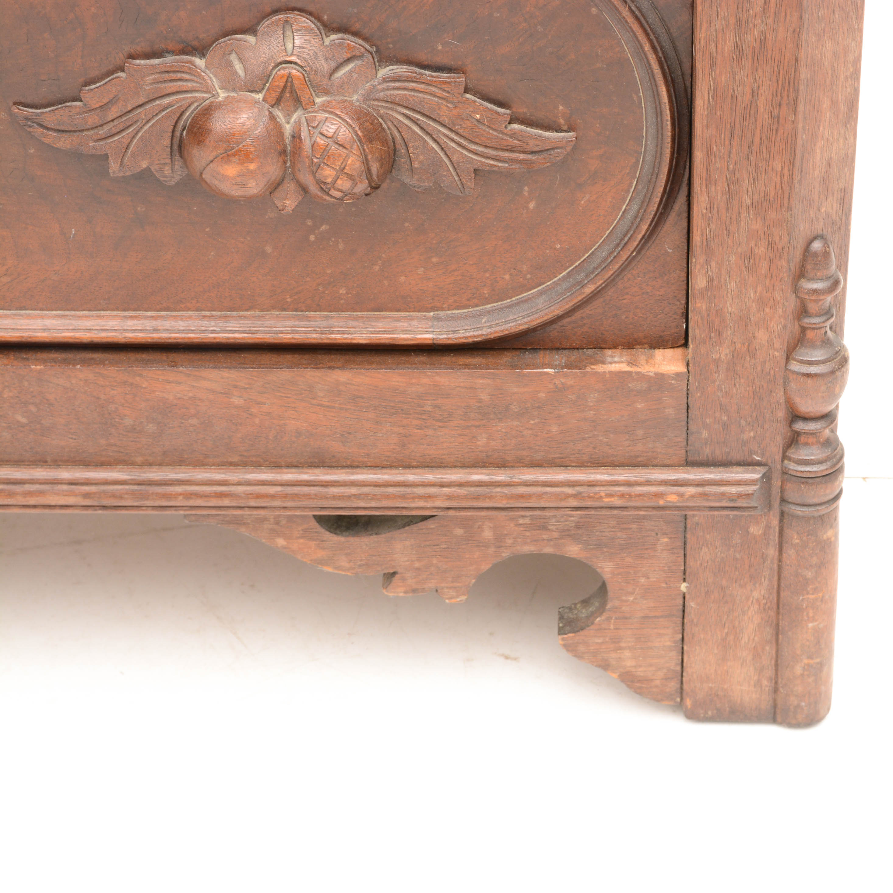 Carved Walnut Victorian Chest with Wishbone Mirror