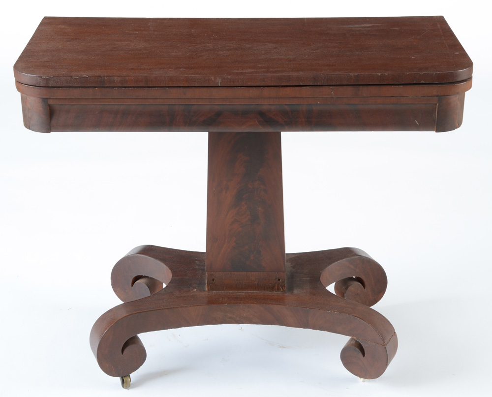Mahogany Flame Veneered Empire Card Table