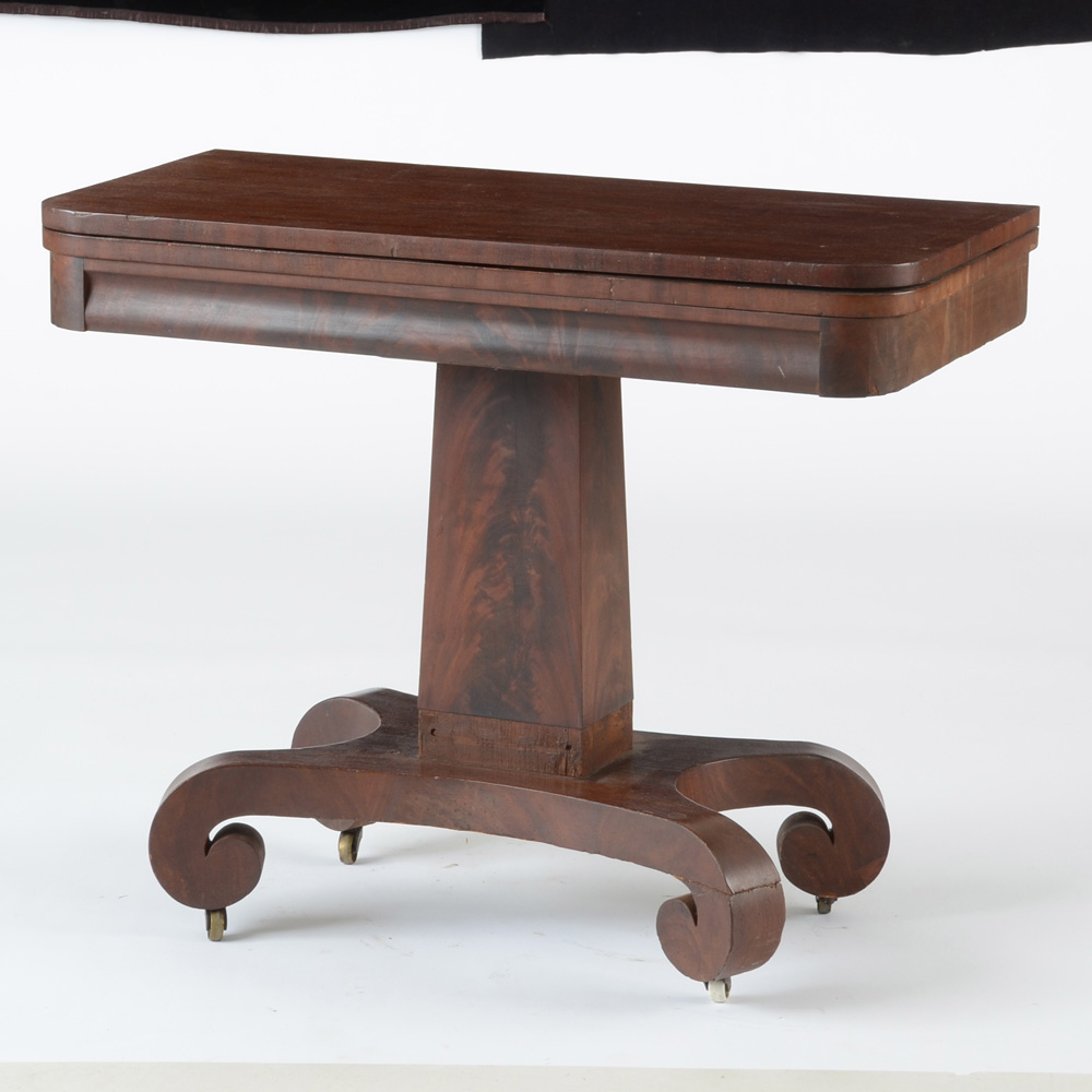 Mahogany Flame Veneered Empire Card Table