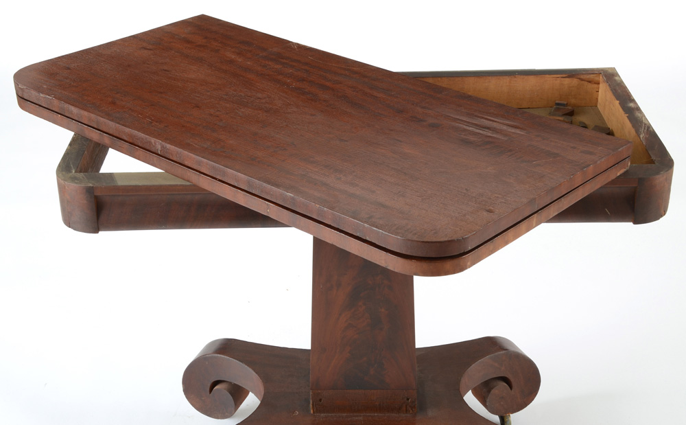 Mahogany Flame Veneered Empire Card Table