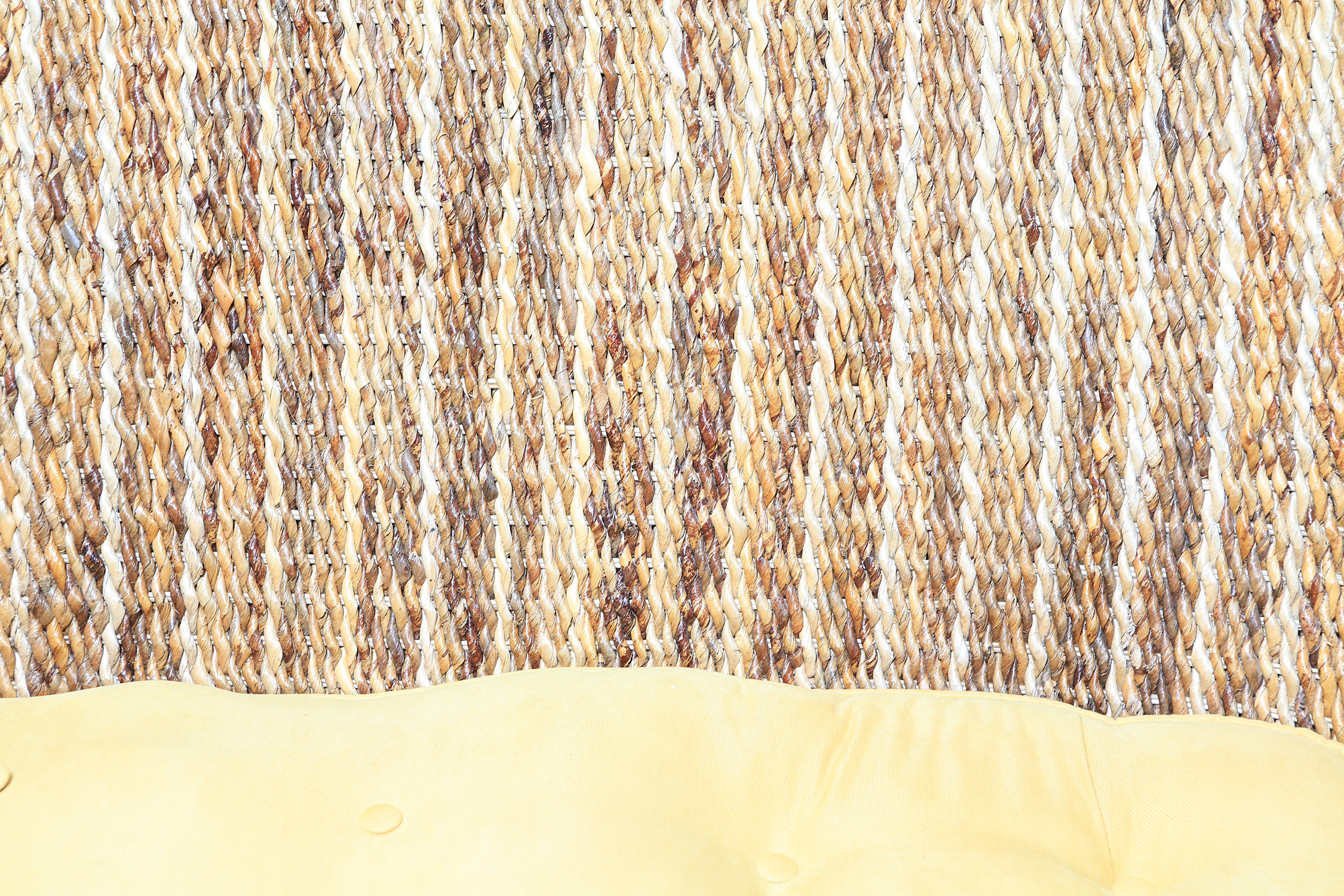 Wicker Bench with Yellow Upholstered Seat Cushion