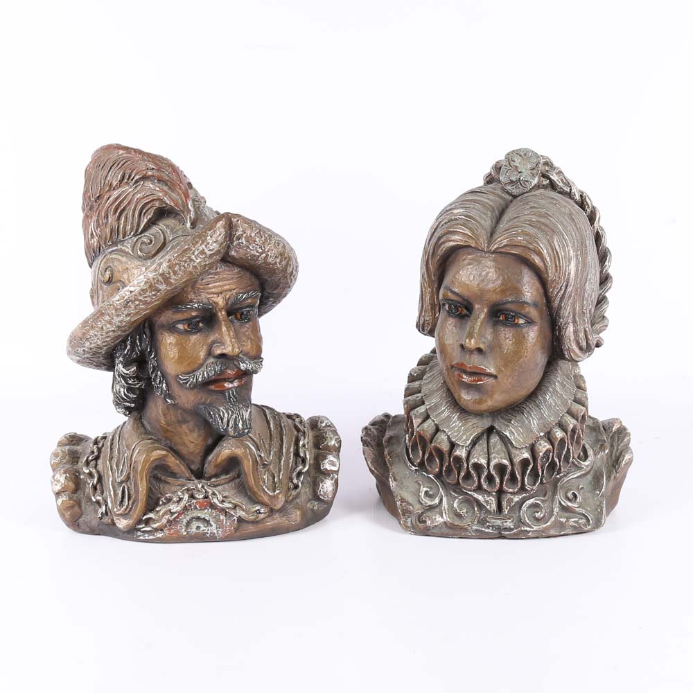 Vintage Chalkware Marwal Busts of Spanish Man and Woman